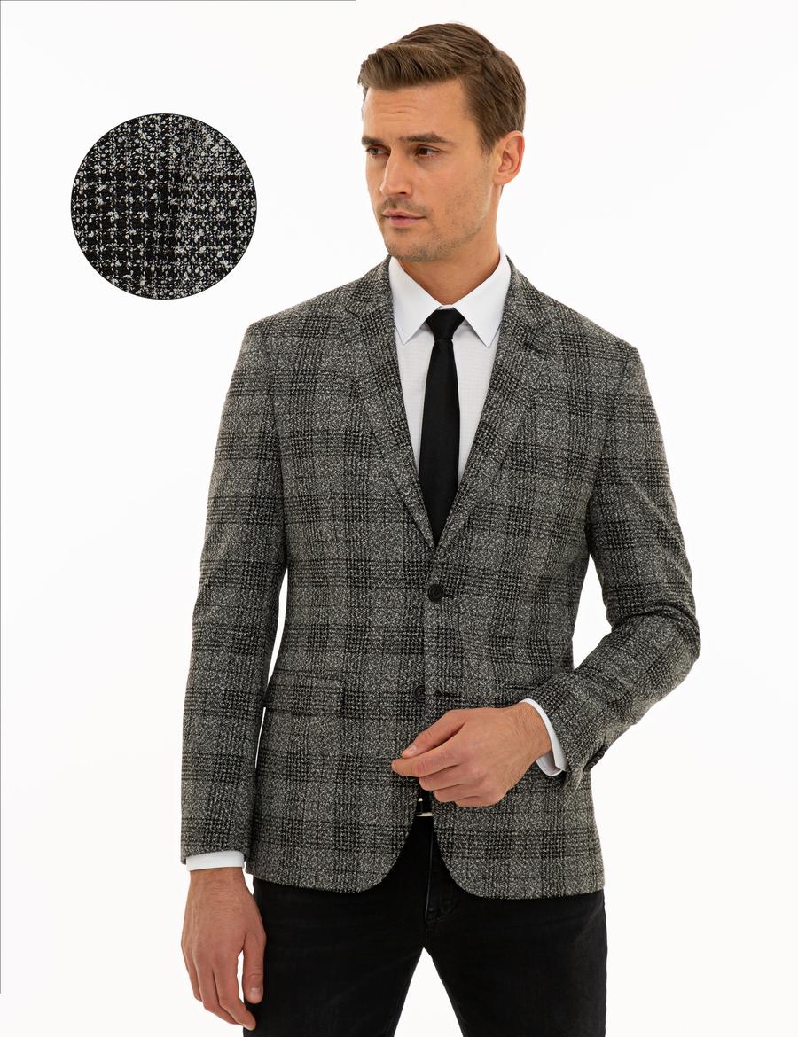 Ekose Gri Slim Fit Ceket