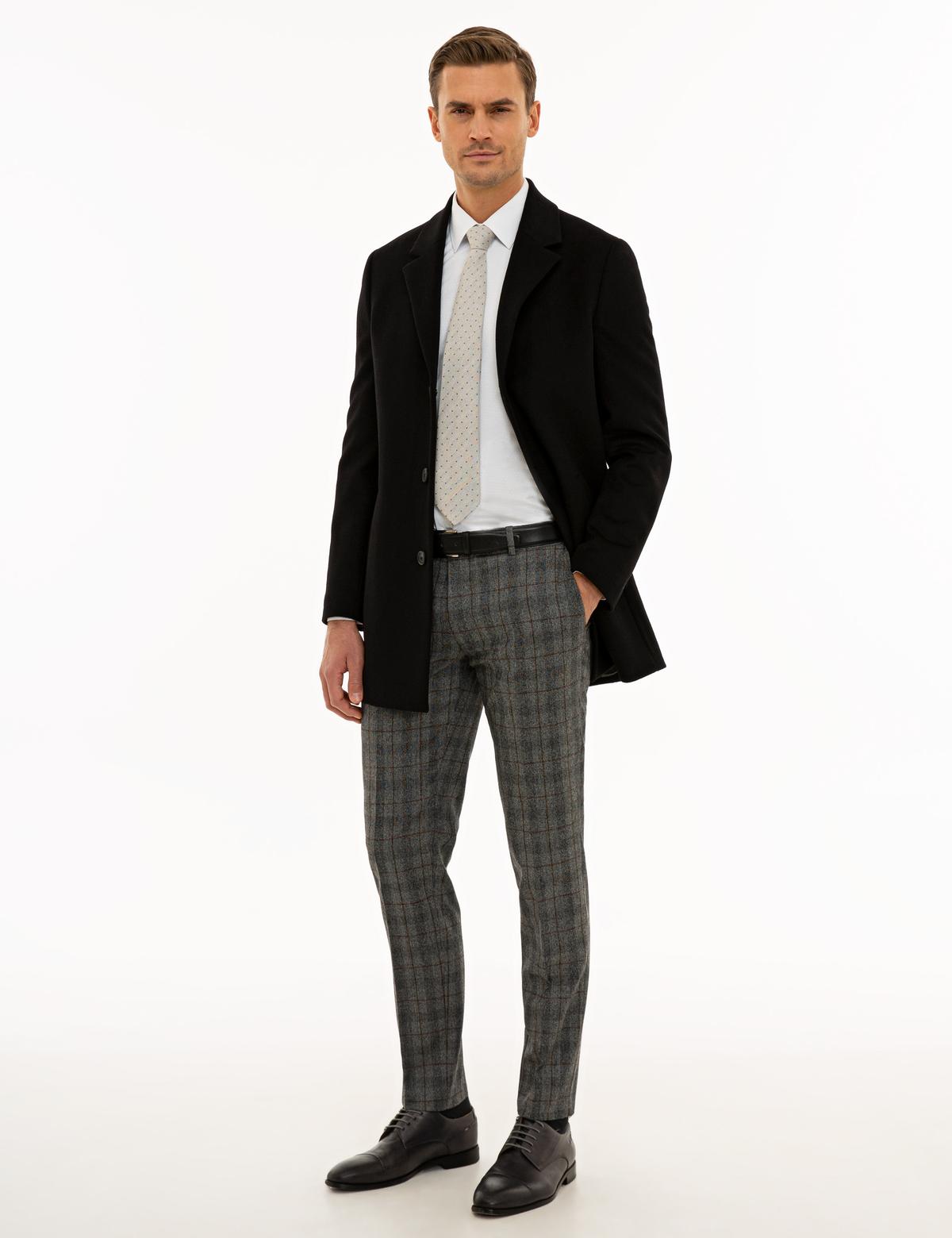 Siyah Ex. Slim Fit Kaşe Kaban - 50230243045