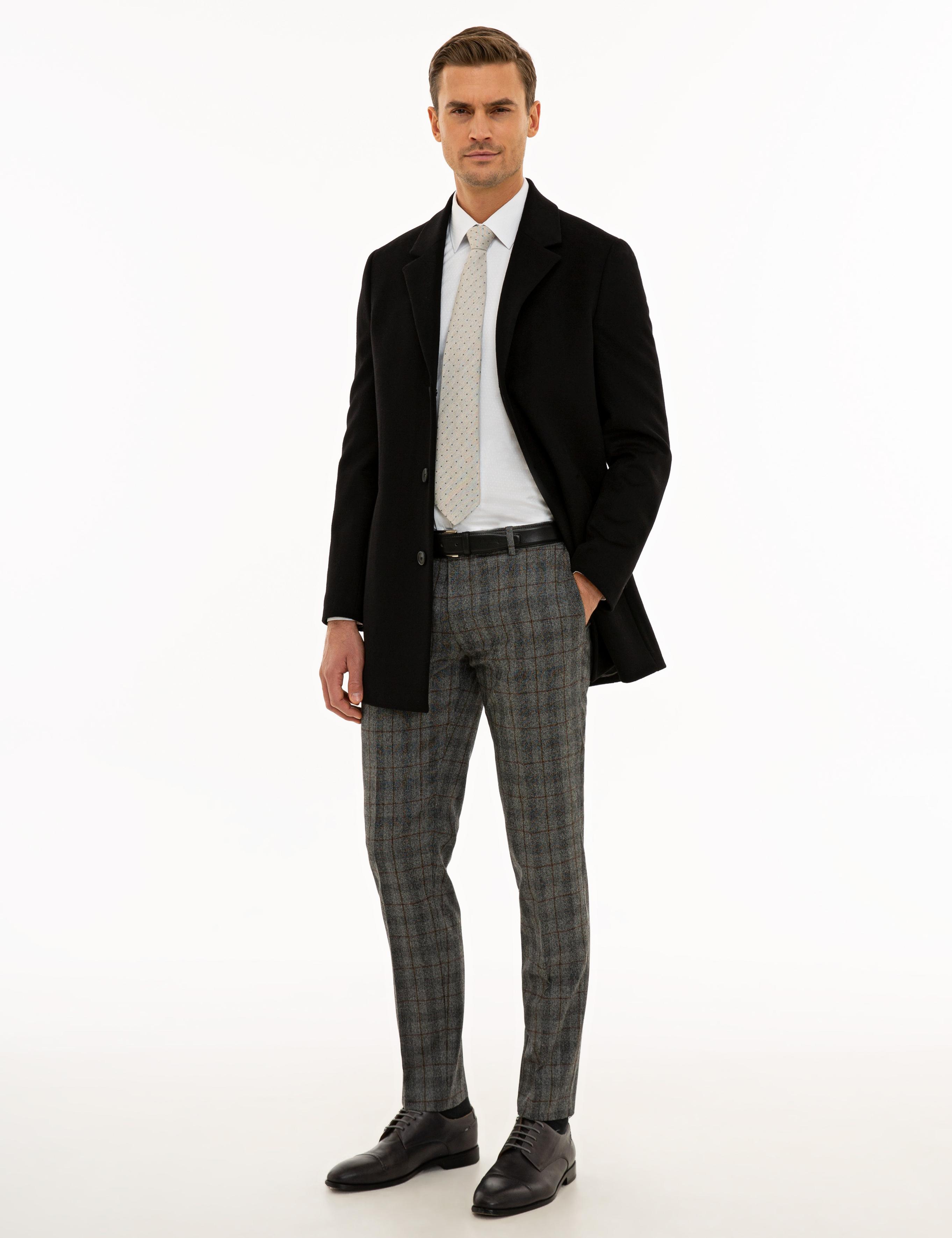 Siyah Ex. Slim Fit Kaşe Kaban