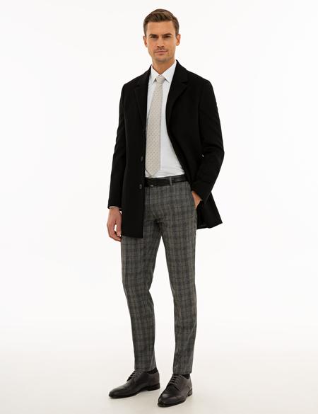 Siyah Ex. Slim Fit Kaşe Kaban - 50230243045