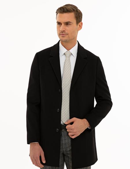 Siyah Ex. Slim Fit Kaşe Kaban - 50230243045