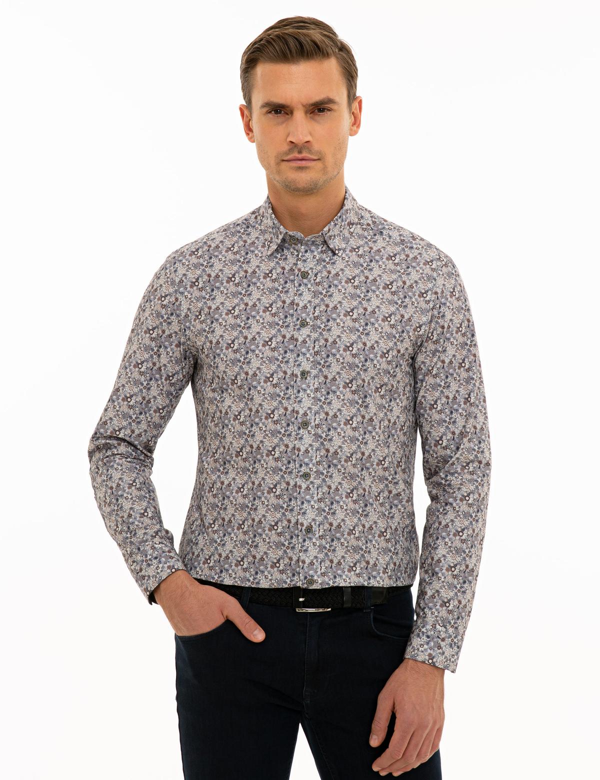 Gri Slim Fit Uzun Kollu Gömlek