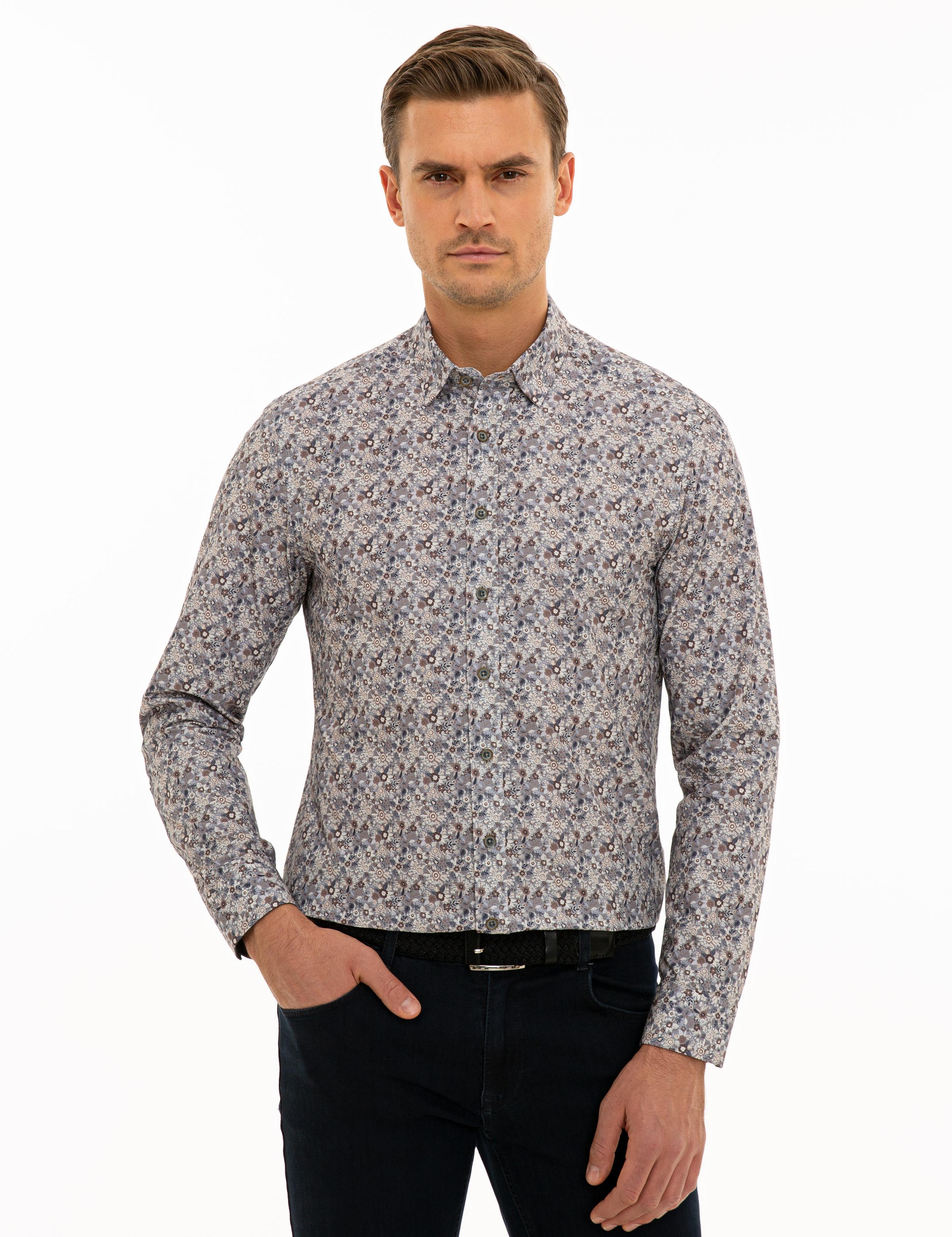 Gri Slim Fit Uzun Kollu Gömlek