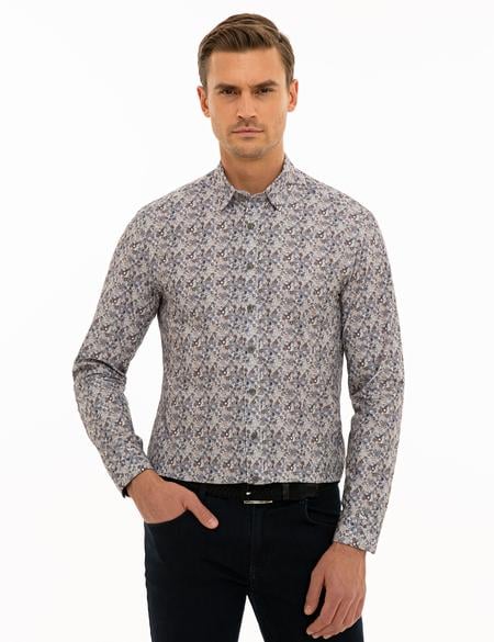 Gri Slim Fit Uzun Kollu Gömlek - 50227469002