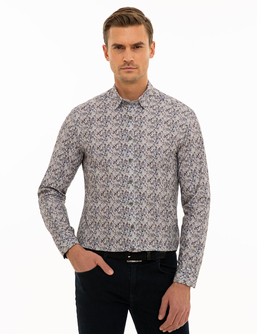 Gri Slim Fit Uzun Kollu Gömlek