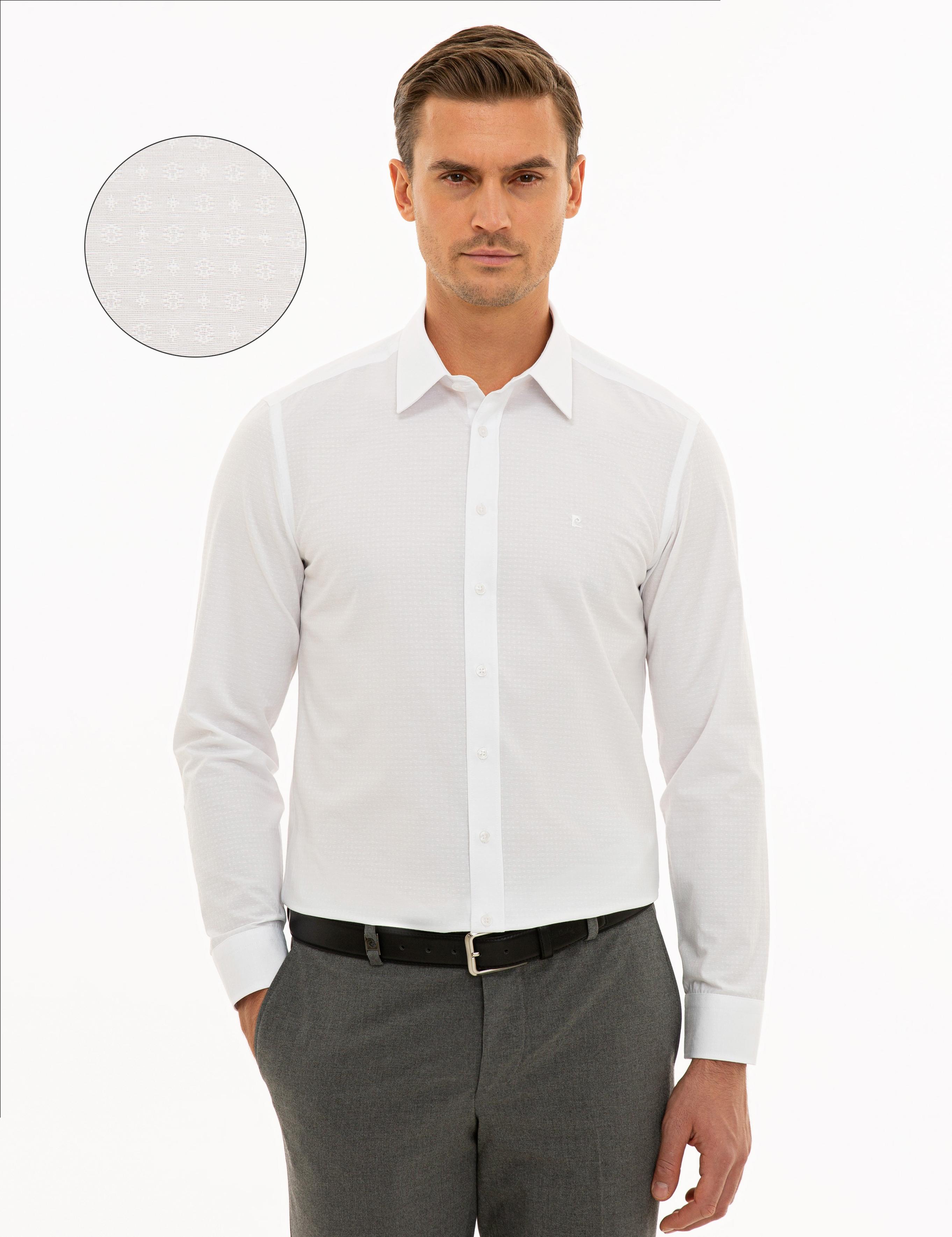 Beyaz Slim Fit Armürlü Gömlek