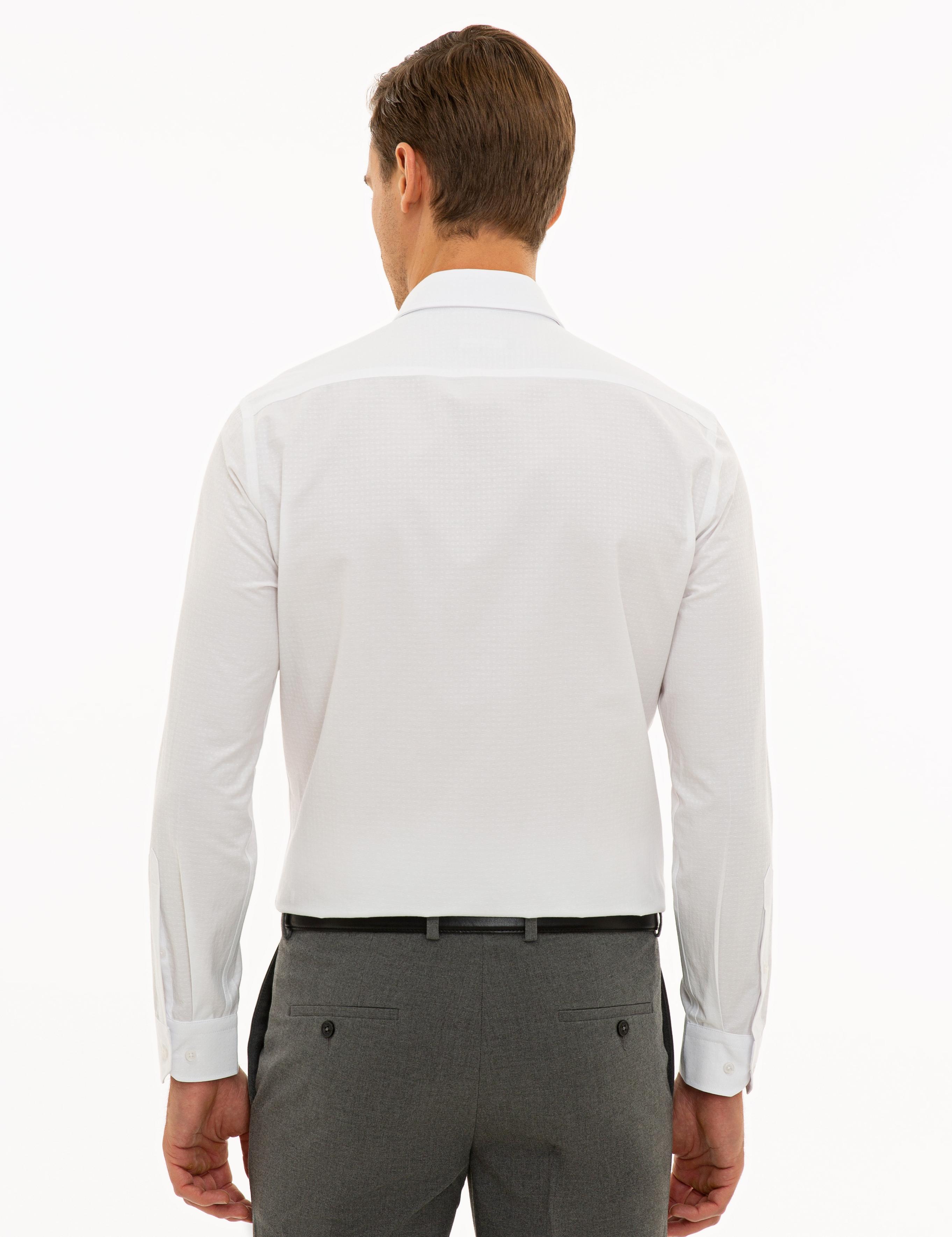 Beyaz Slim Fit Armürlü Gömlek