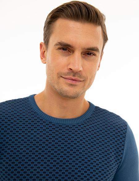 İndigo Mavi Slim Fit Triko Kazak - 50233737011