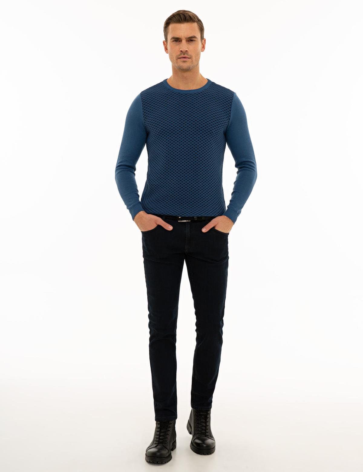 İndigo Mavi Slim Fit Triko Kazak - 50233737011