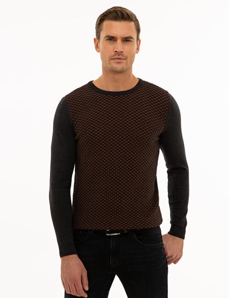 Antrasit Melanj Slim Fit Triko Kazak - 50233737021