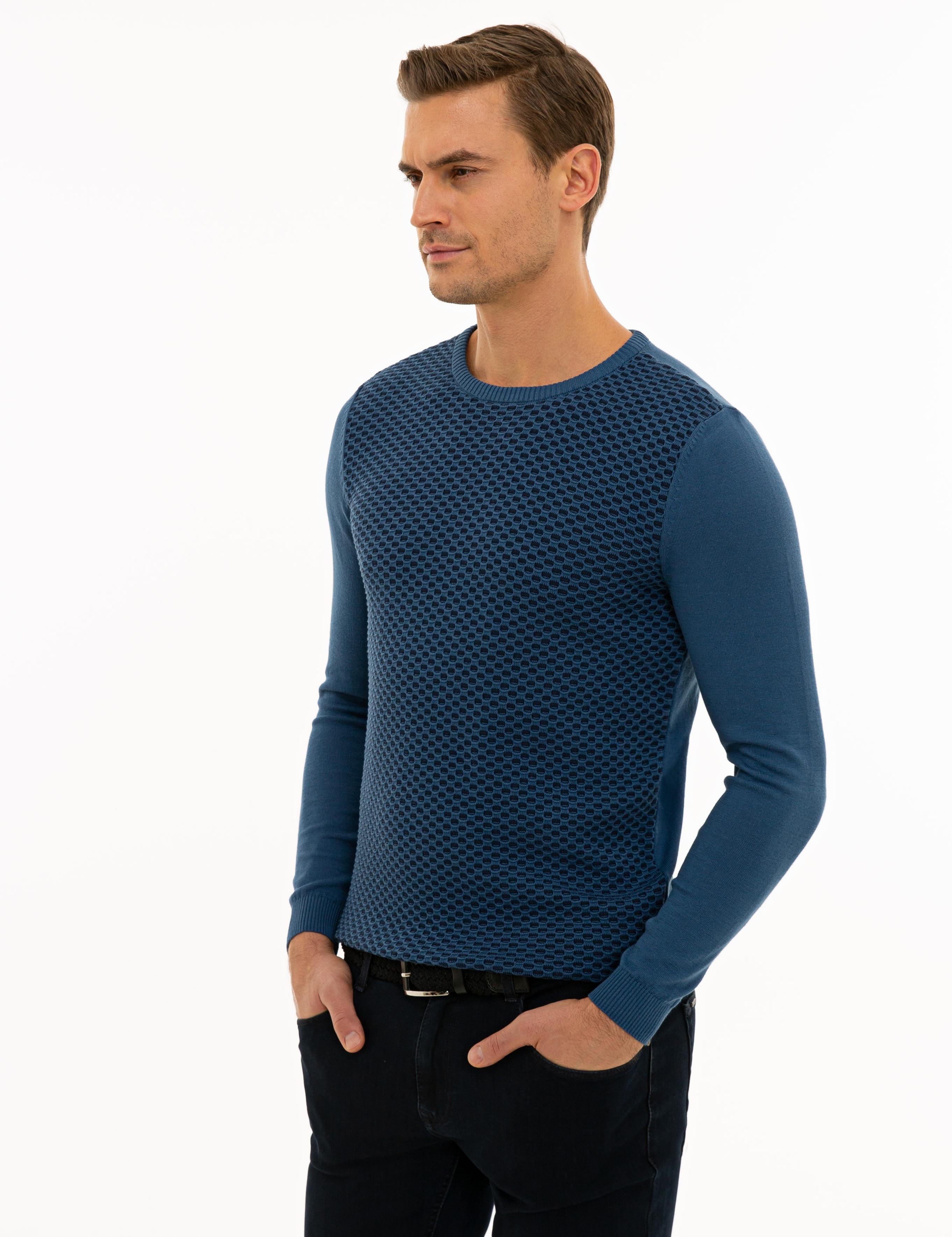 İndigo Mavi Slim Fit Triko Kazak