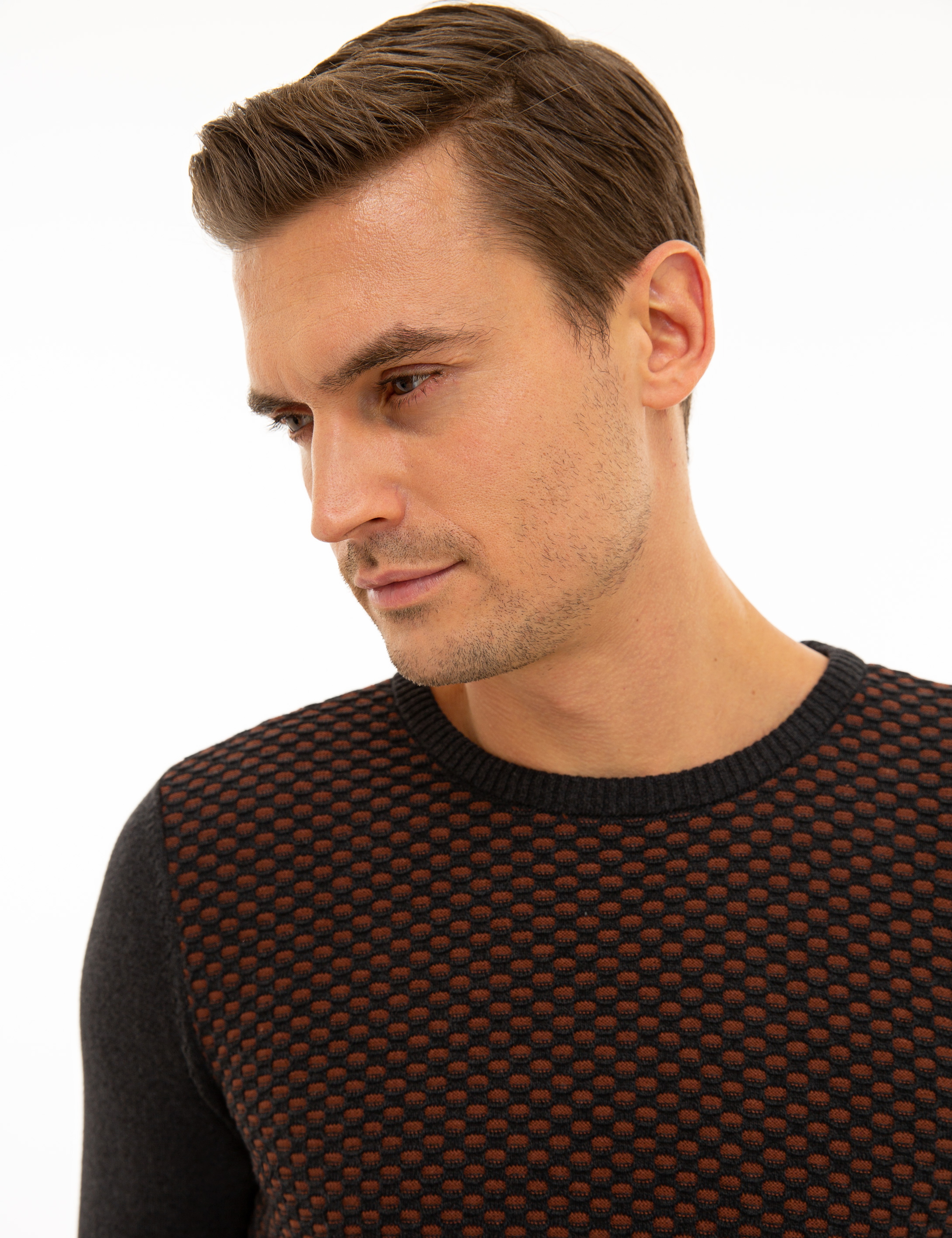 Antrasit Melanj Slim Fit Triko Kazak - Image 2