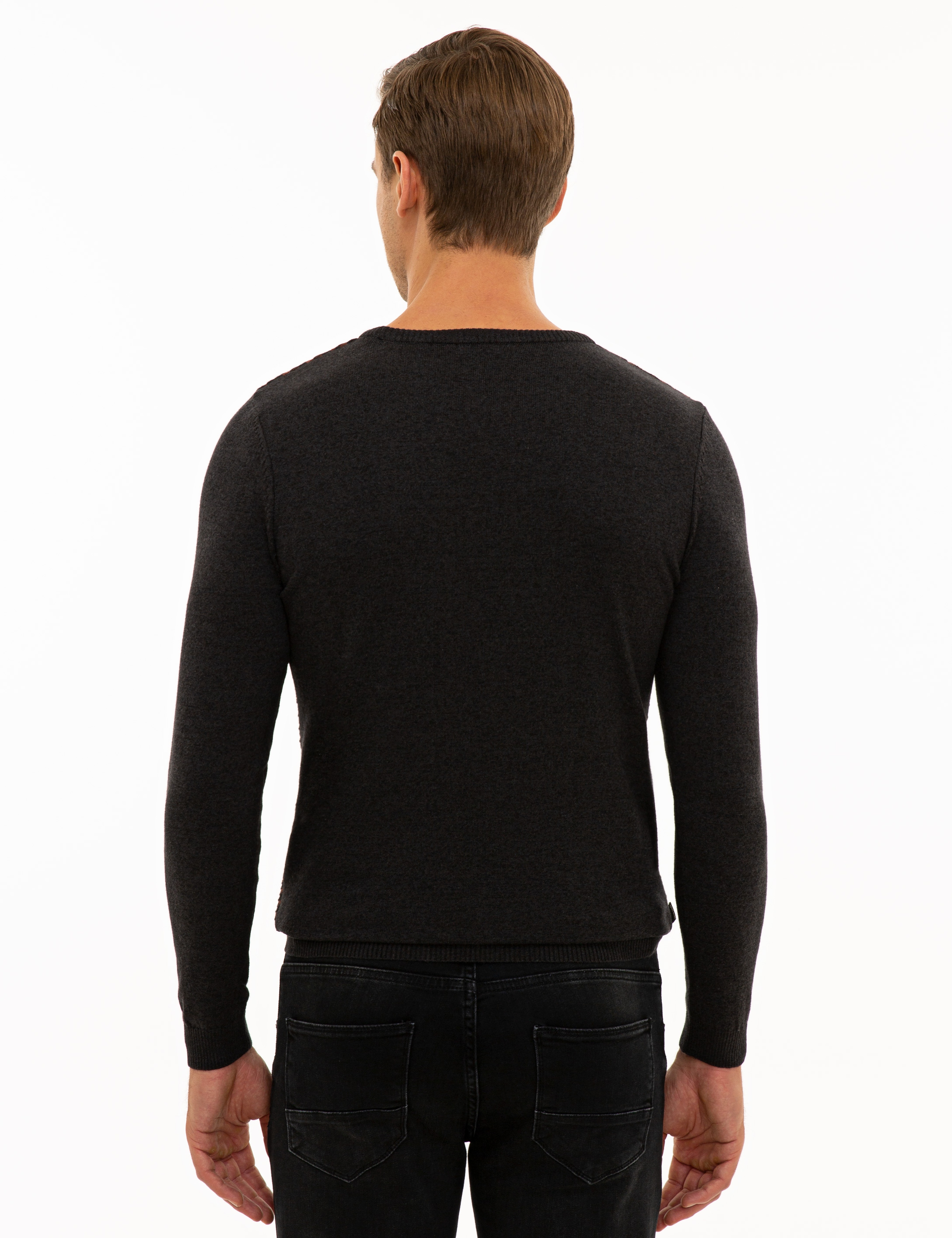 Antrasit Melanj Slim Fit Triko Kazak - Image 4