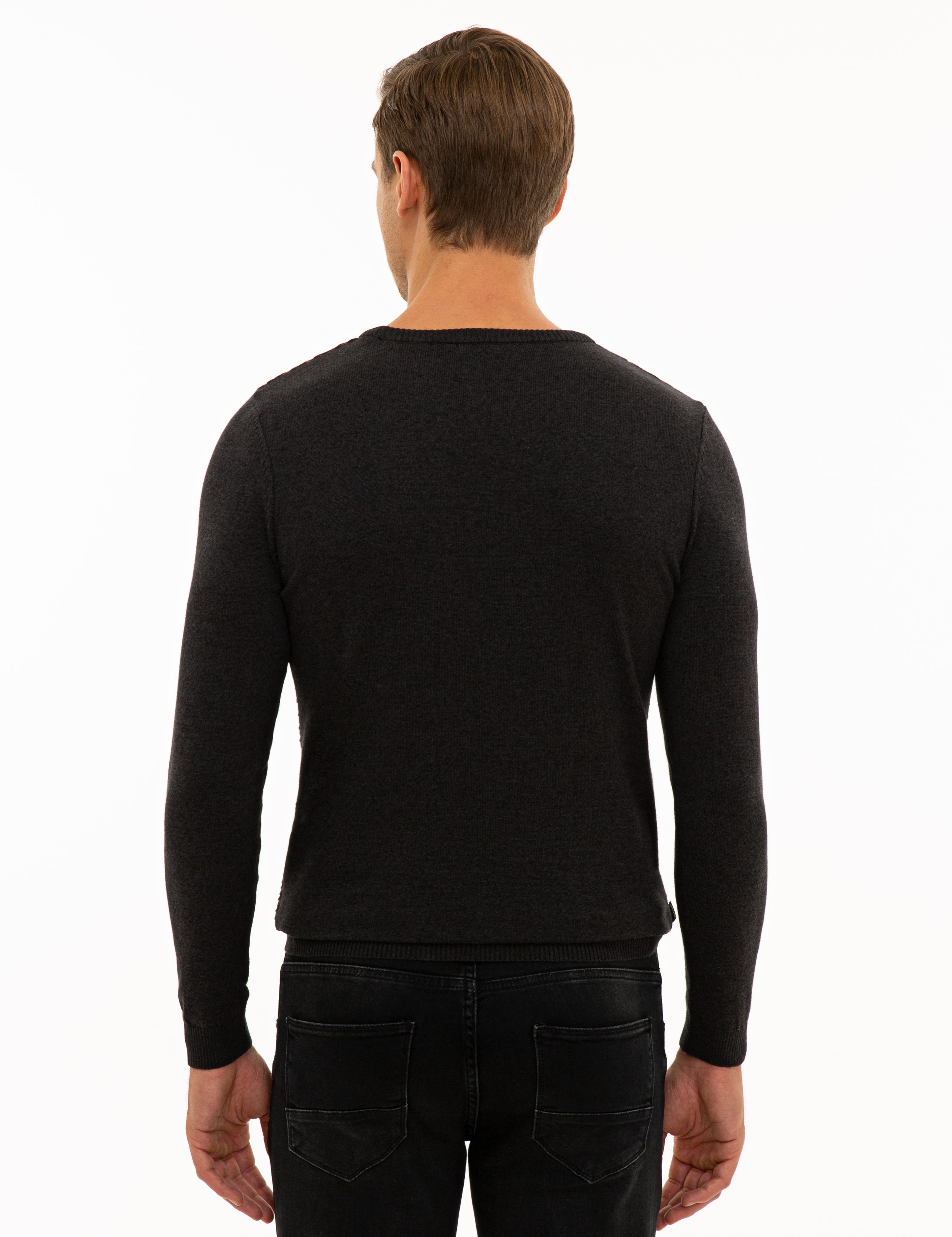 Antrasit Melanj Slim Fit Triko Kazak