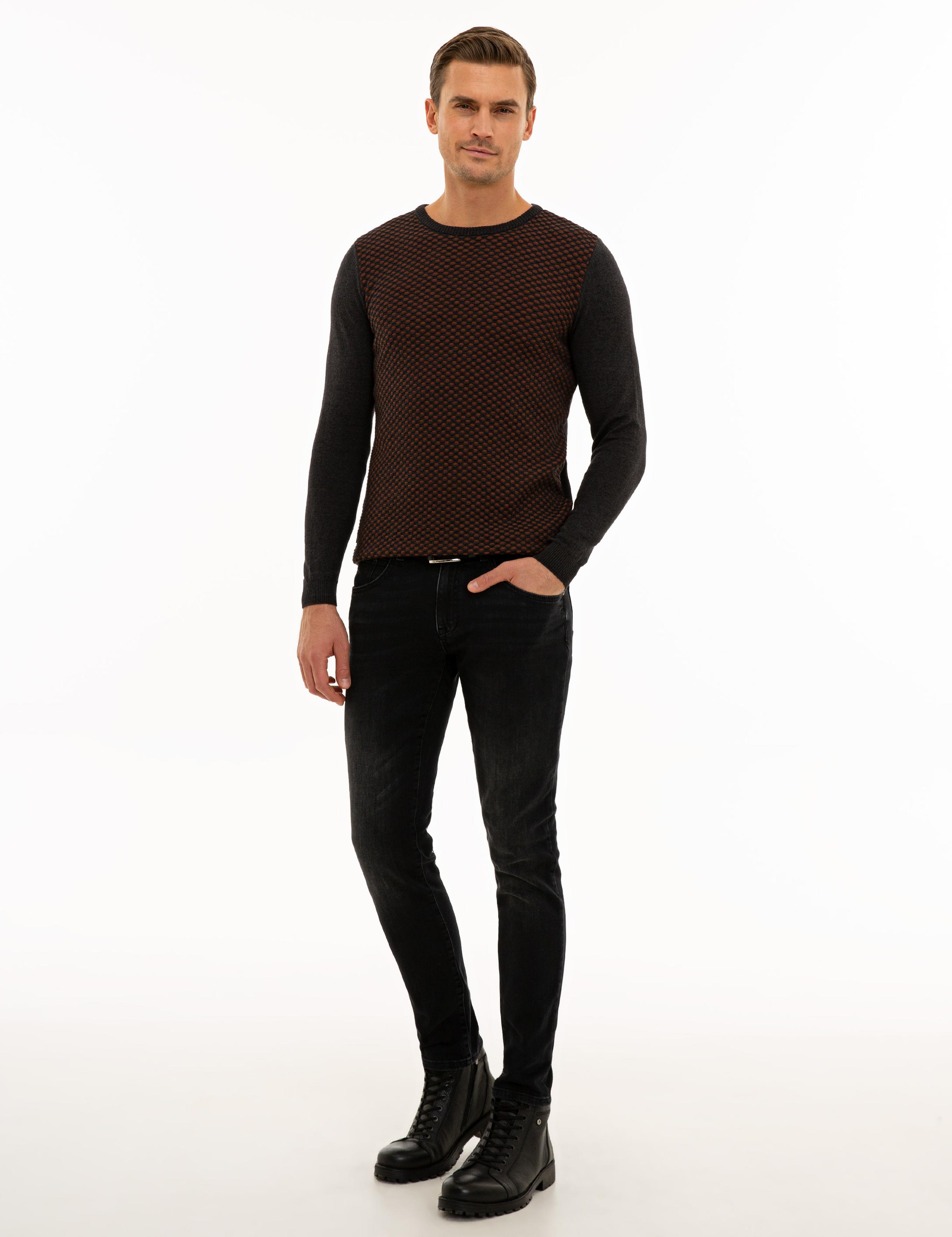 Antrasit Melanj Slim Fit Triko Kazak