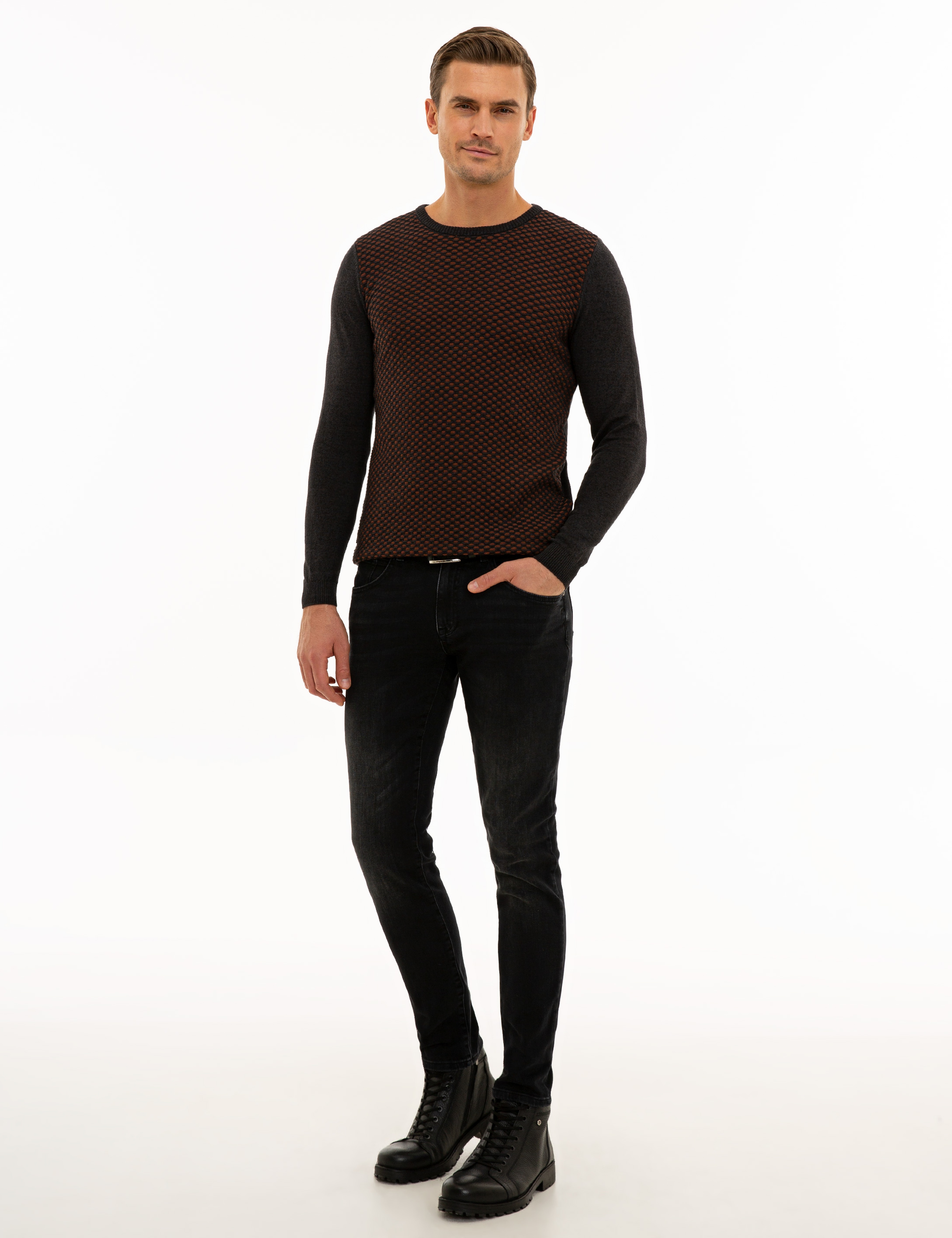 Antrasit Melanj Slim Fit Triko Kazak
