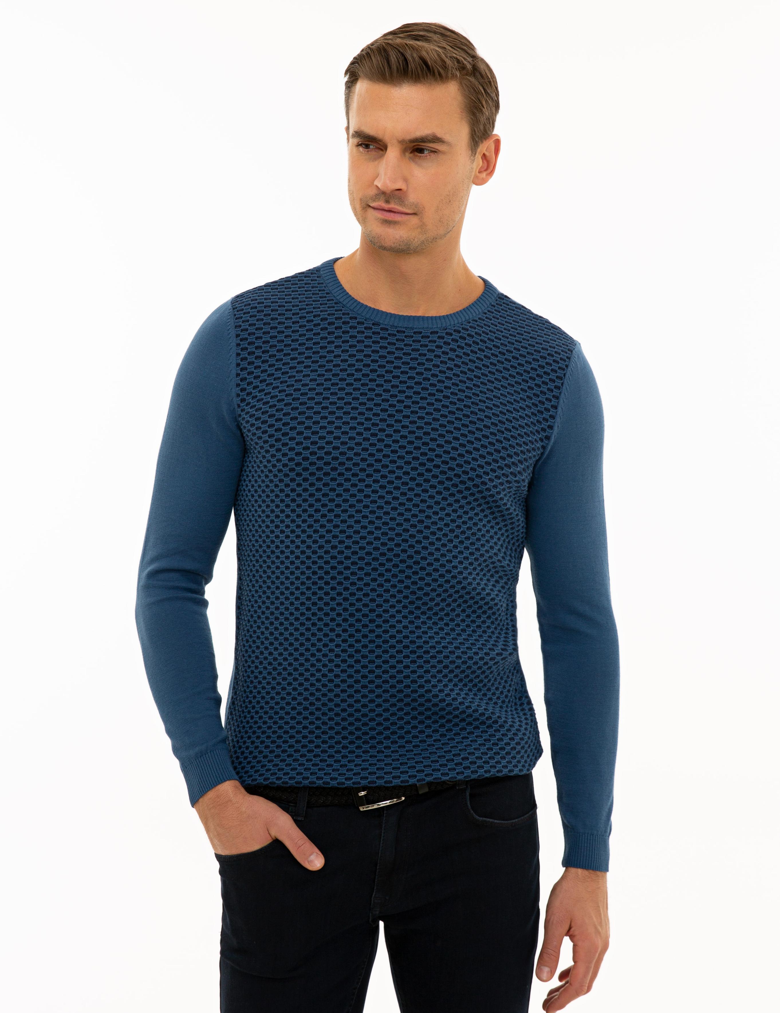 İndigo Mavi Slim Fit Triko Kazak