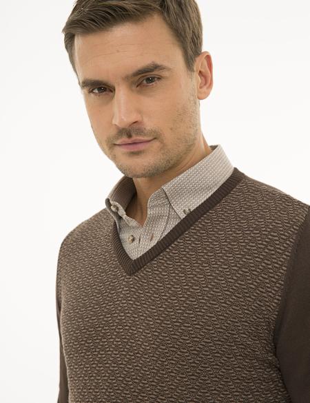 Koyu Kahverengi Slim Fit Triko Kazak - 50233718017