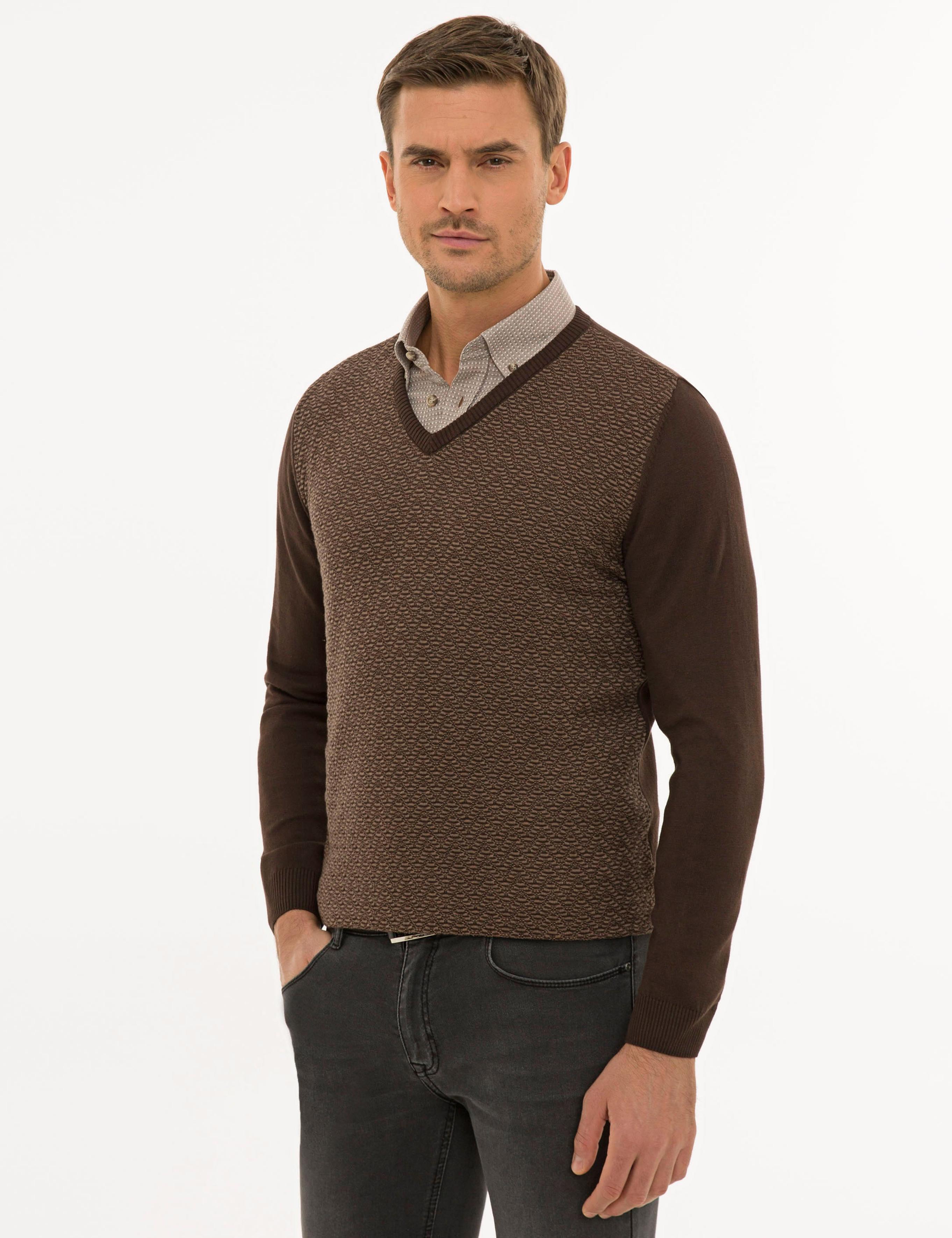 Koyu Kahverengi Slim Fit Triko Kazak