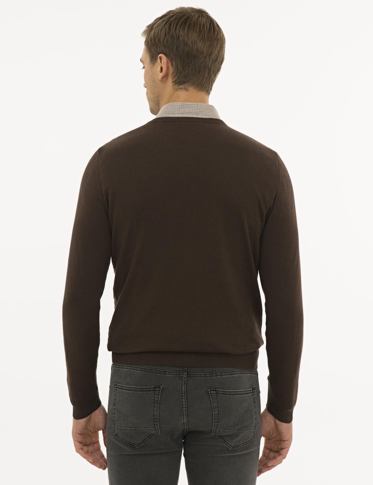 Koyu Kahverengi Slim Fit Triko Kazak - 50233718017