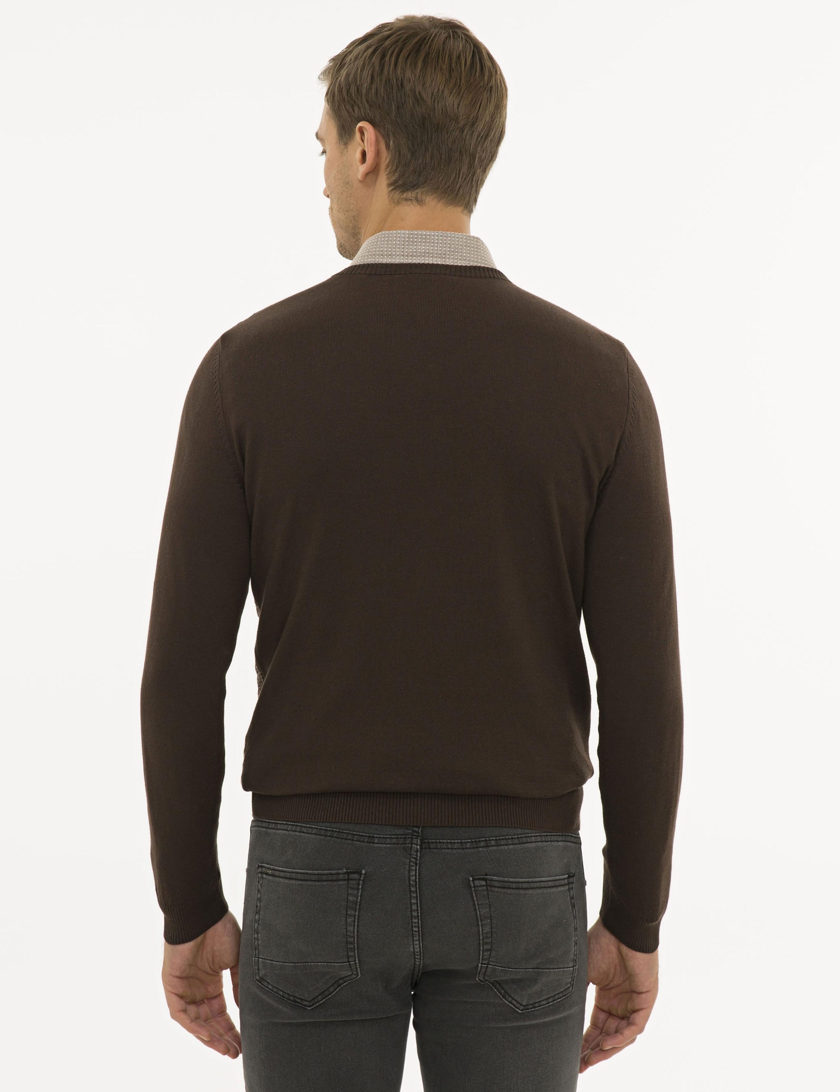 Koyu Kahverengi Slim Fit Triko Kazak