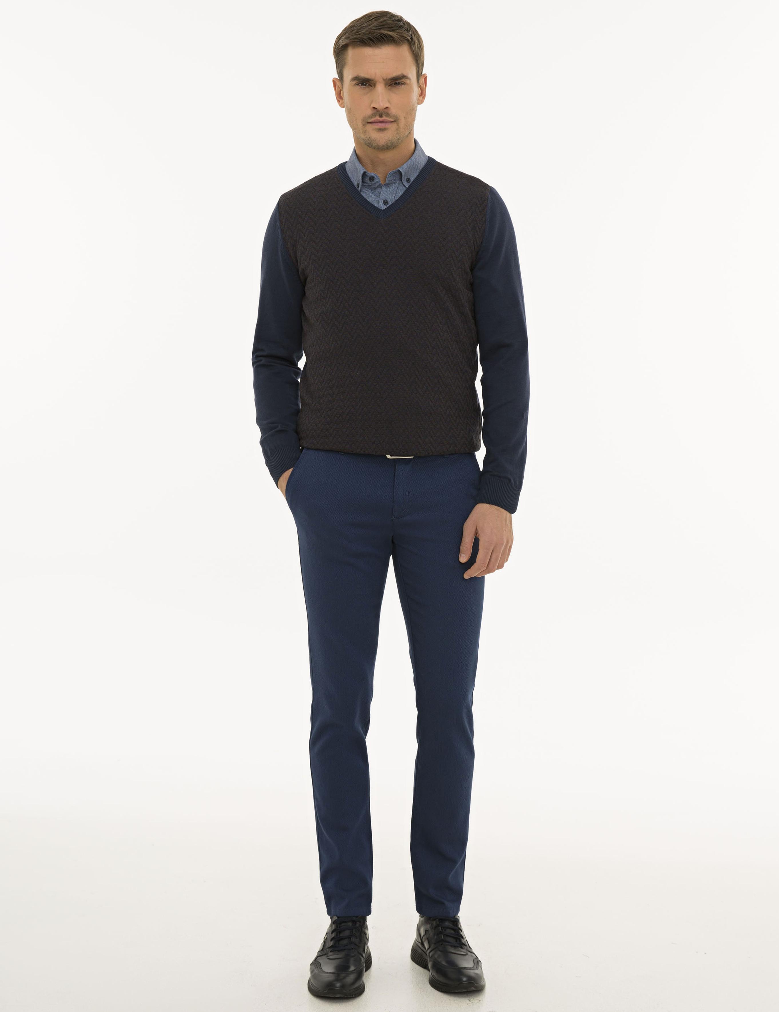 Lacivert Slim Fit Triko Kazak