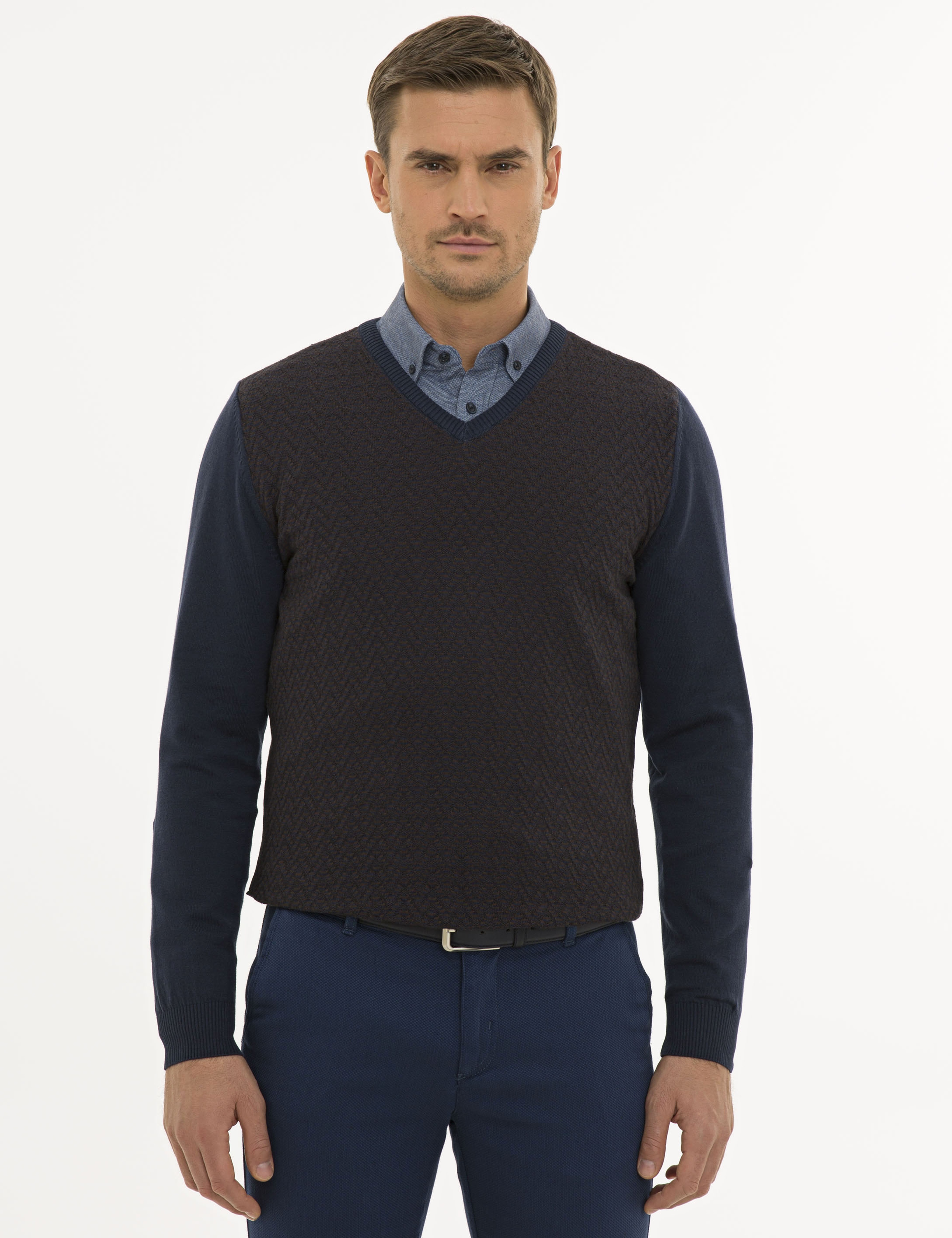 Lacivert Slim Fit Triko Kazak - Image 1