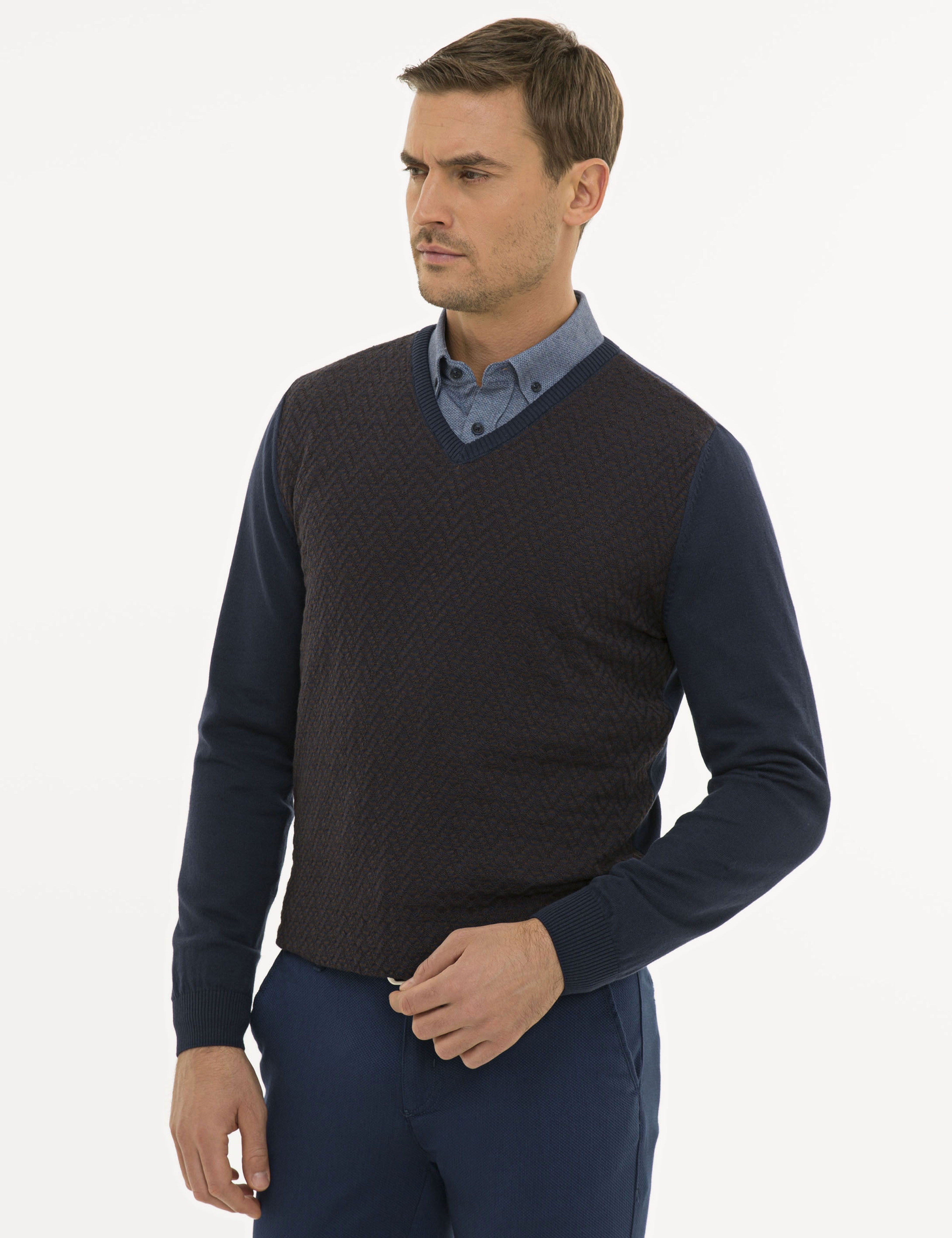 Lacivert Slim Fit Triko Kazak - Image 3