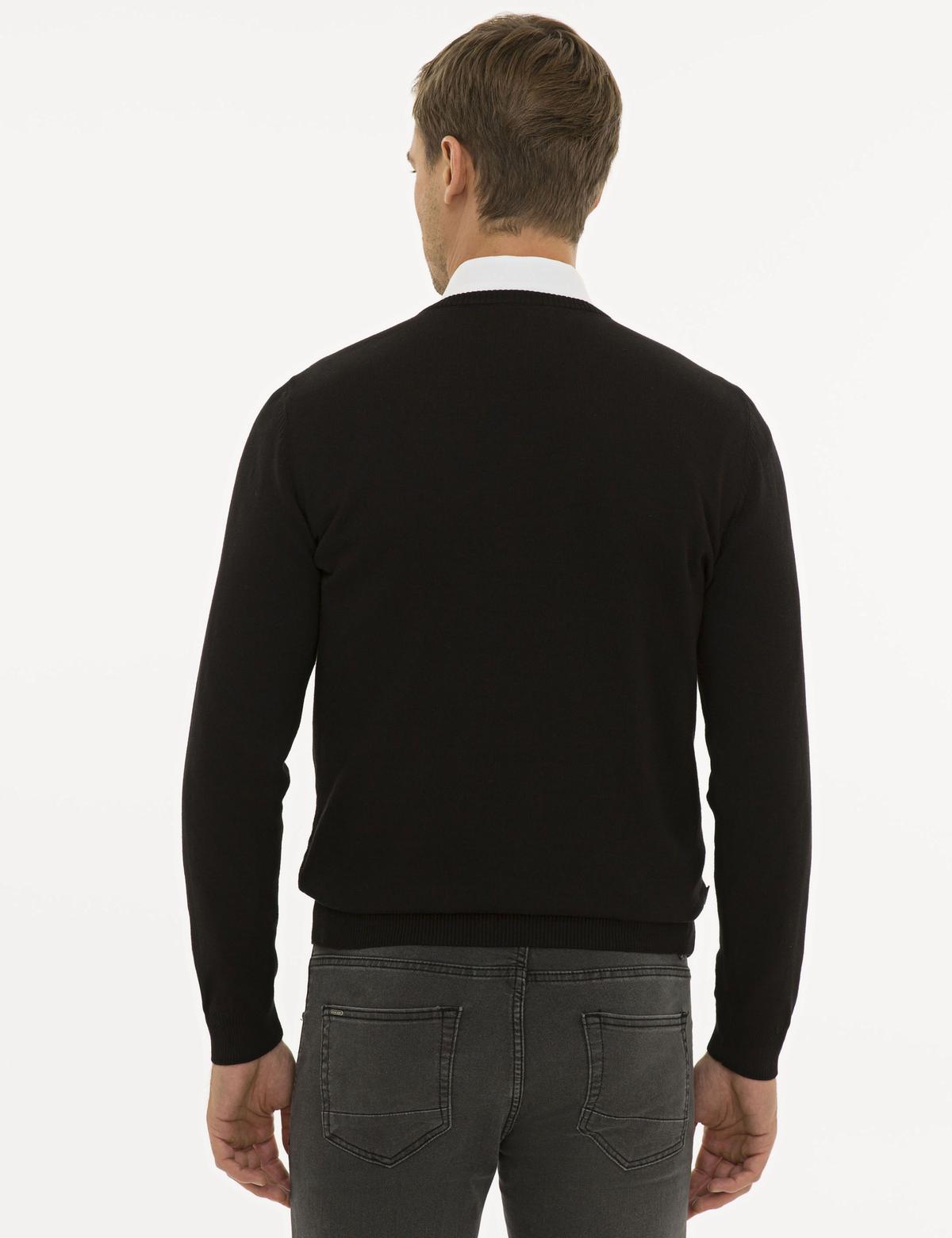 Siyah Slim Fit V Yaka Triko Kazak - 50233718027