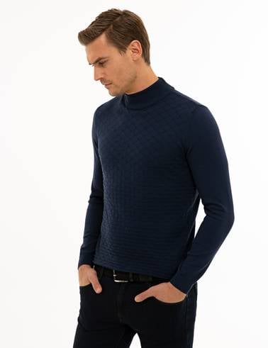 Lacivert Slim Fit Triko Kazak
