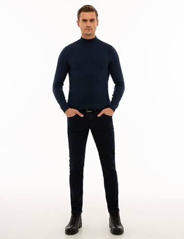 Lacivert Slim Fit Triko Kazak