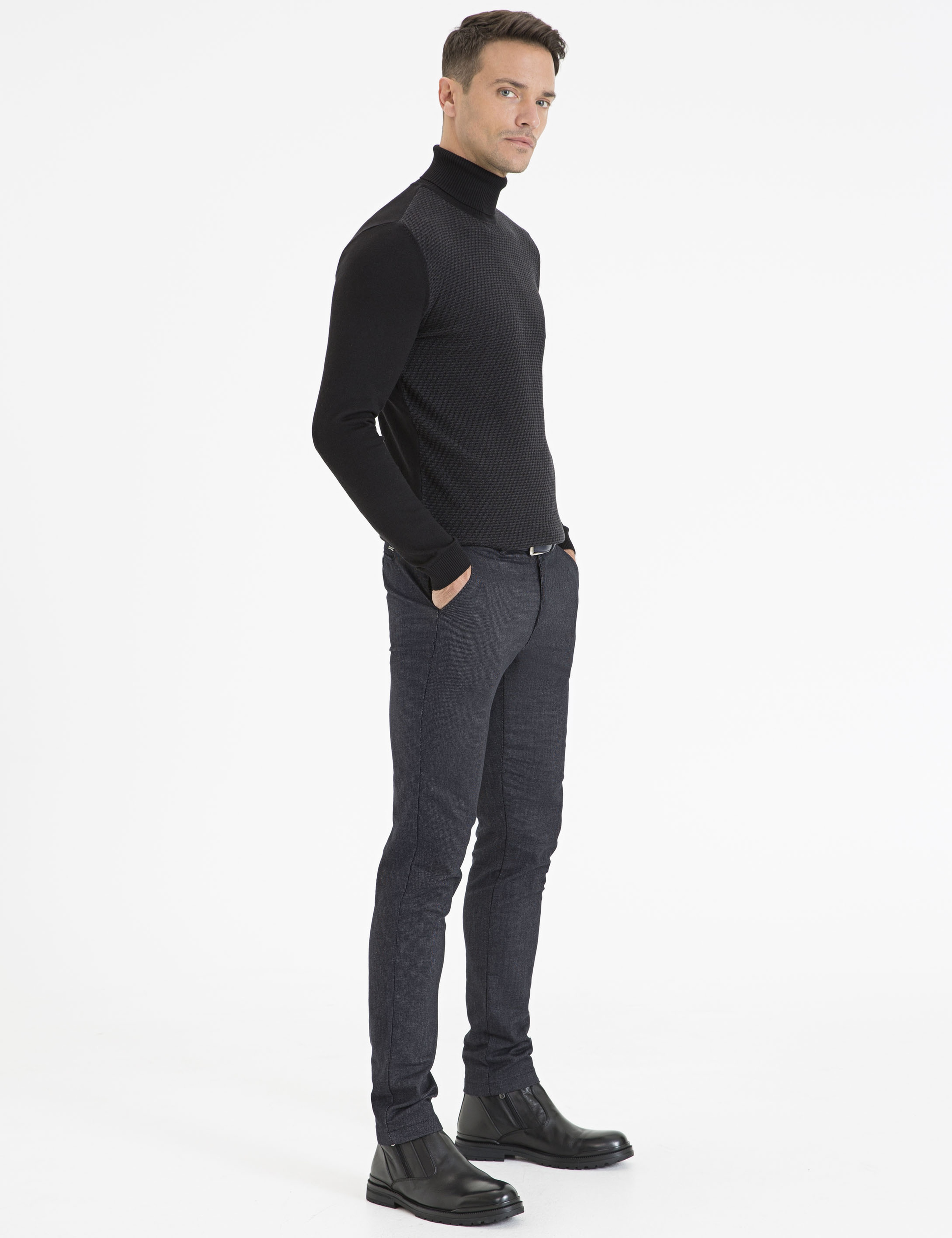 Lacivert Slim Fit Chino Pantolon - Image 2