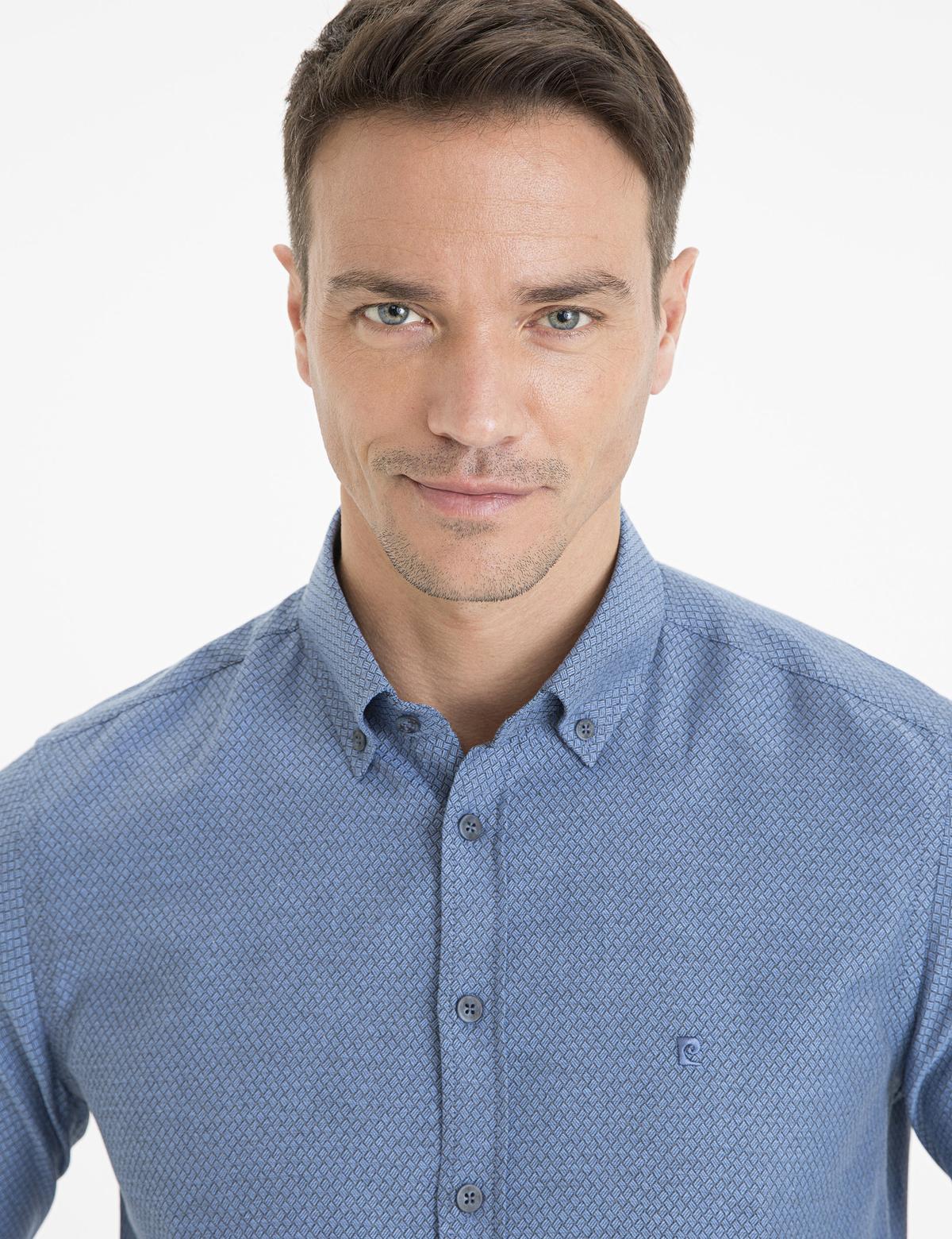 Lacivert Slim Fit Uzun Kollu Gömlek - 50233543051