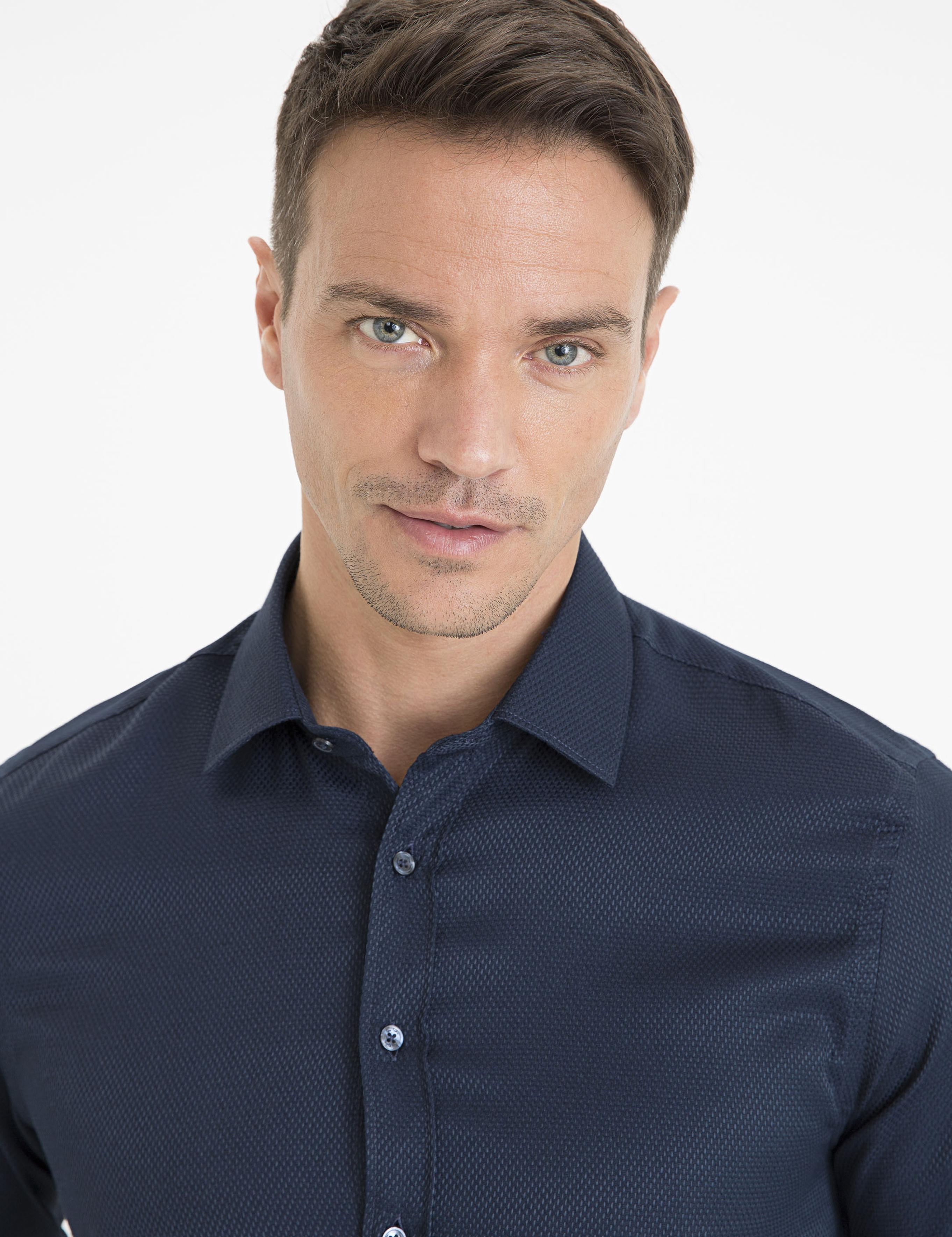 Lacivert Slim Fit Armürlü Gömlek