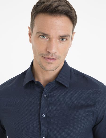 Lacivert Slim Fit Armürlü Gömlek - 50233547015