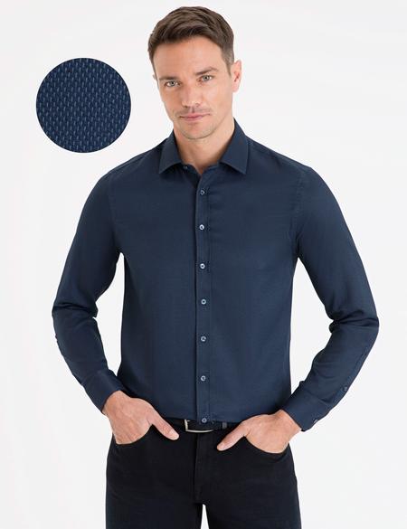 Lacivert Slim Fit Armürlü Gömlek - 50233547015