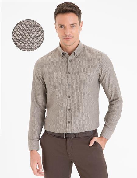 Açık Kahverengi Slim Fit Gömlek - 50233543041