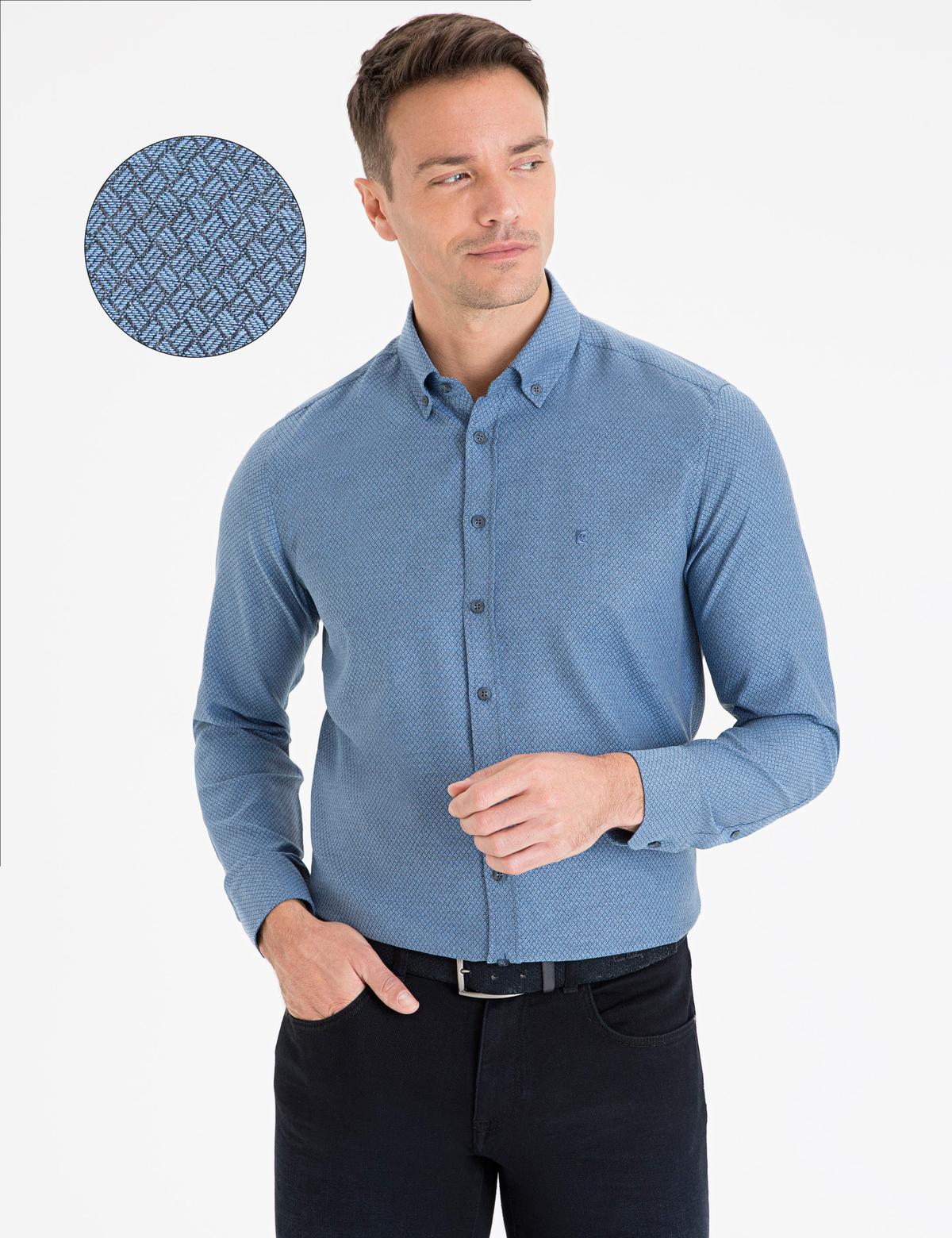 Lacivert Slim Fit Uzun Kollu Gömlek