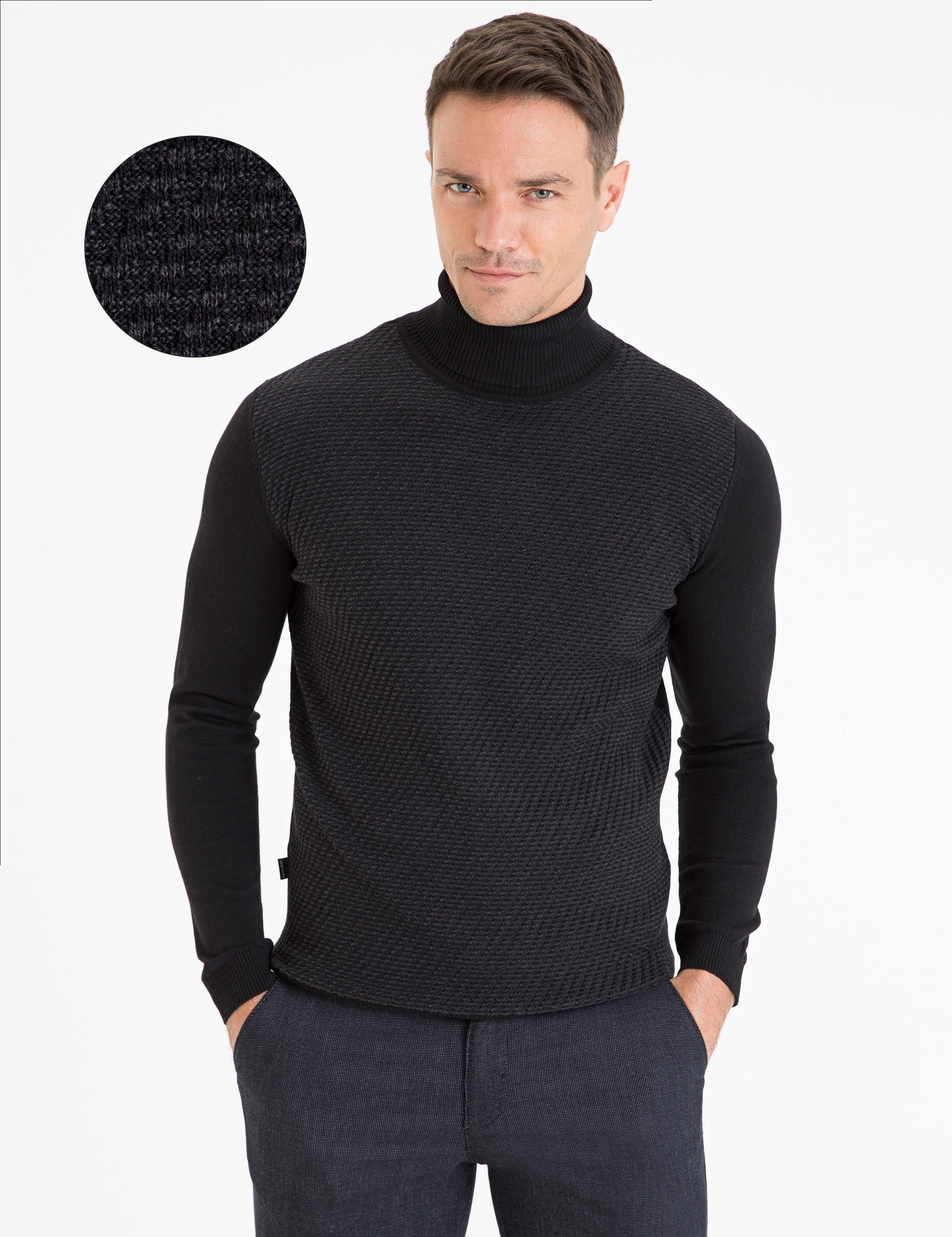 Siyah Slim Fit Triko Kazak