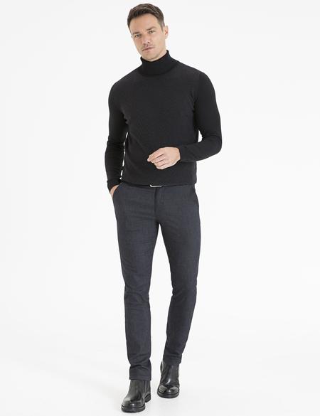 Siyah Slim Fit Triko Kazak - 50233739013