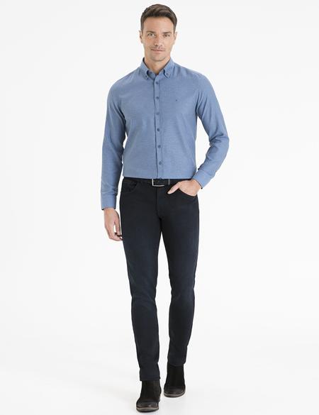 Lacivert Slim Fit Uzun Kollu Gömlek - 50233543051