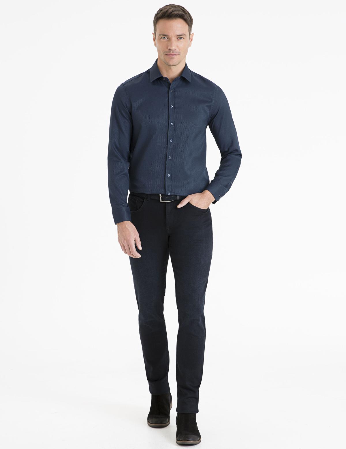 Lacivert Slim Fit Armürlü Gömlek - 50233547015