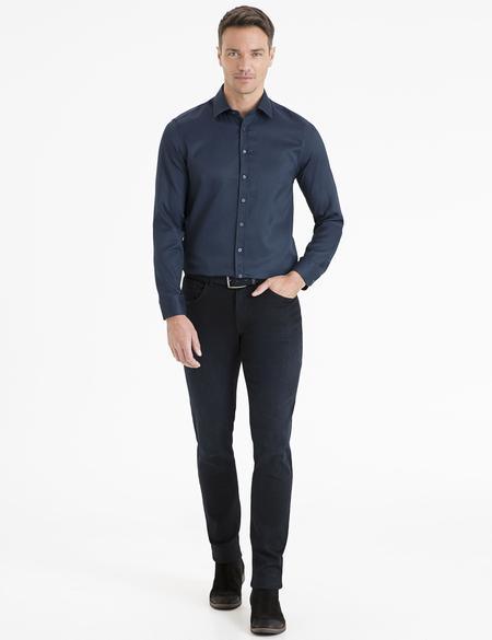 Lacivert Slim Fit Armürlü Gömlek - 50233547015