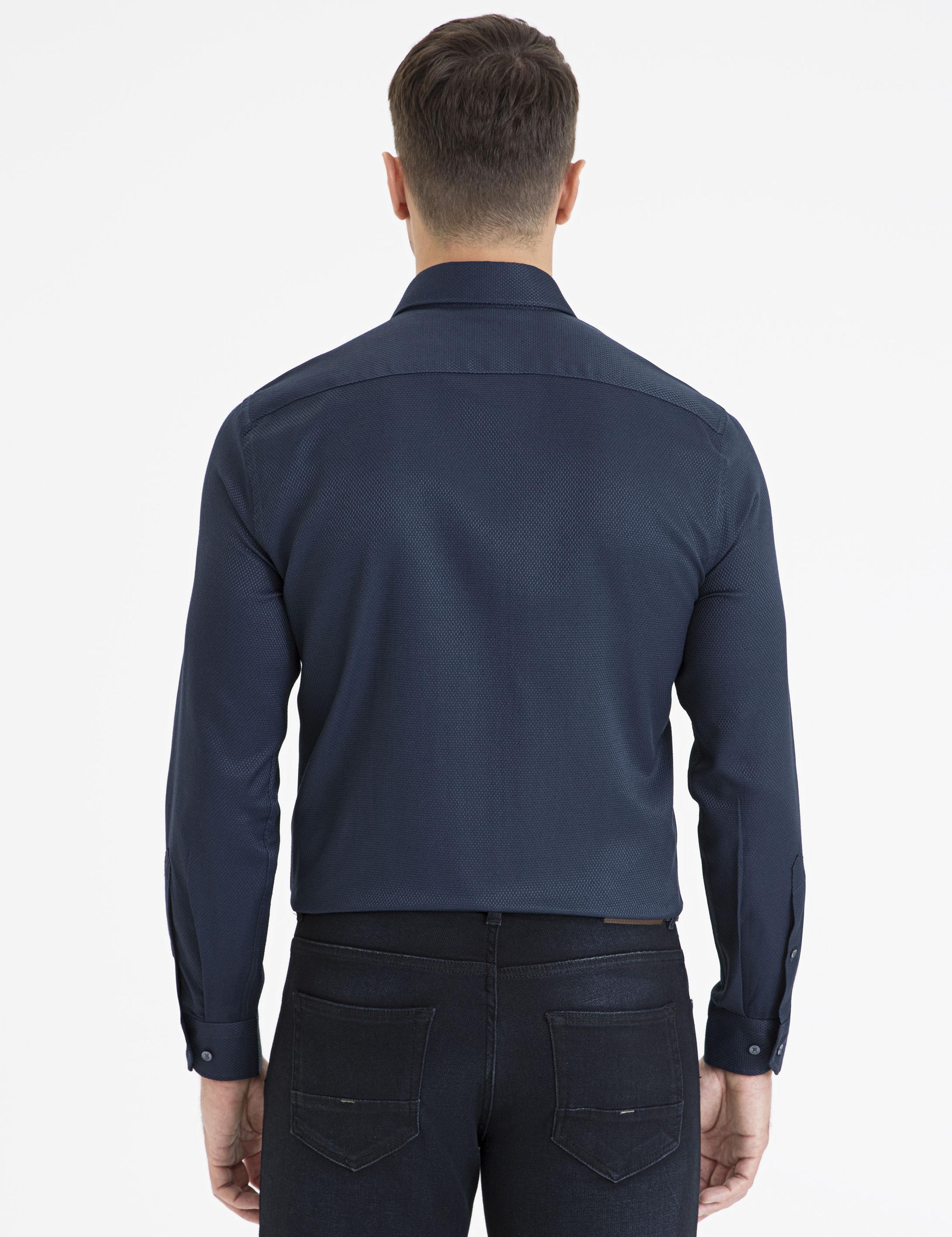 Lacivert Slim Fit Armürlü Gömlek