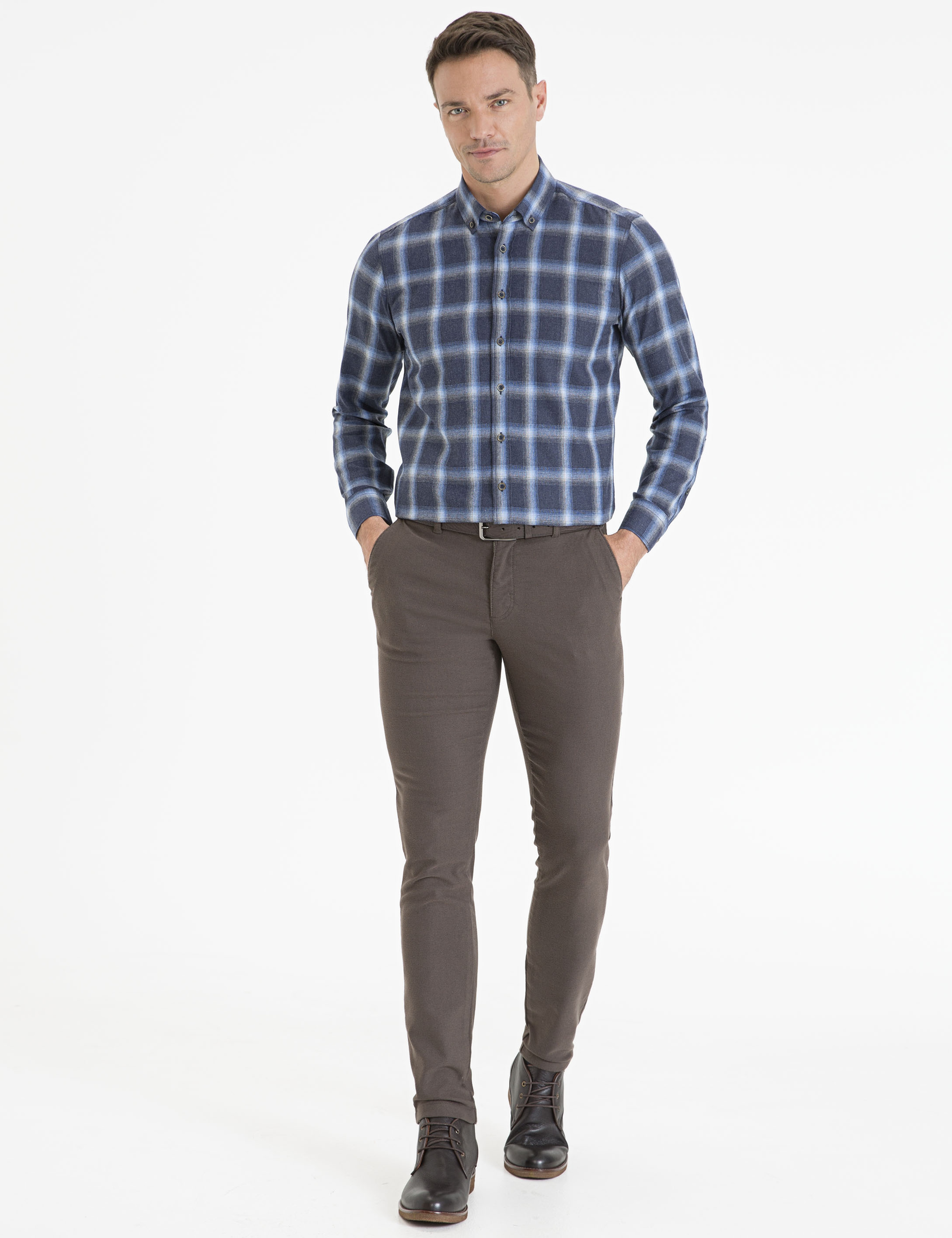 Haki Slim Fit Kanvas Pantolon - Image 1