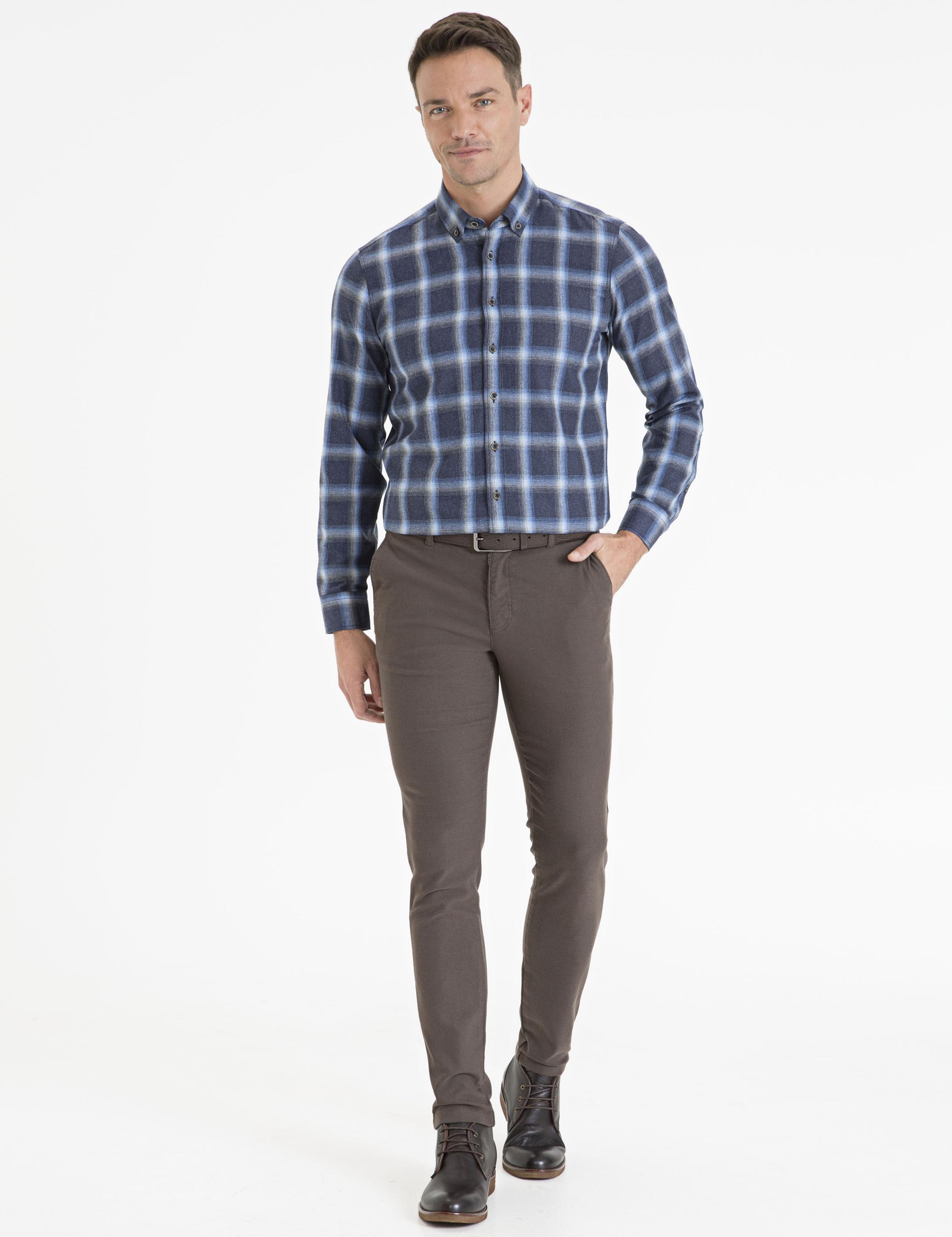 Lacivert Slim Fit Uzun Kollu Gömlek