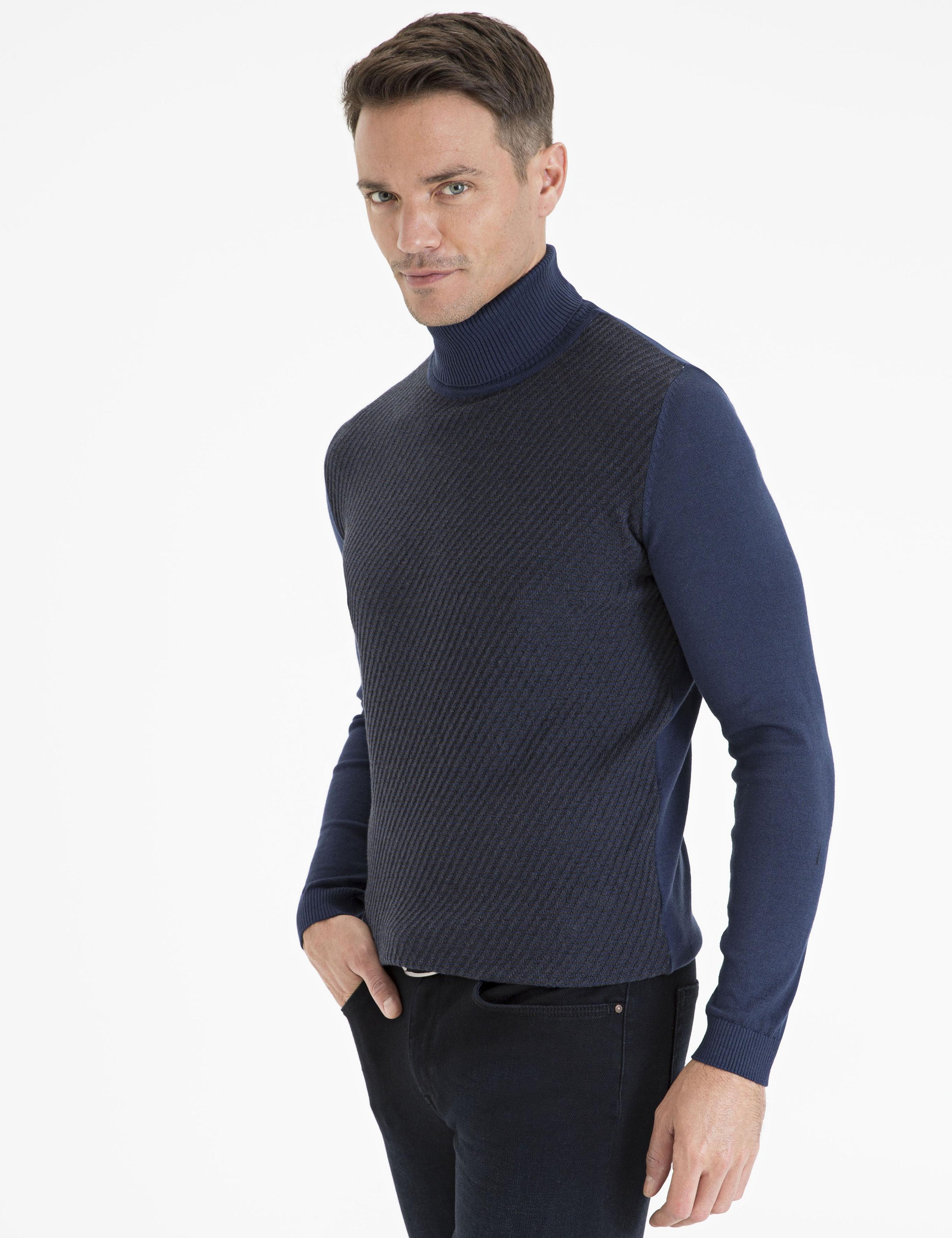 Lacivert Slim Fit Triko Kazak