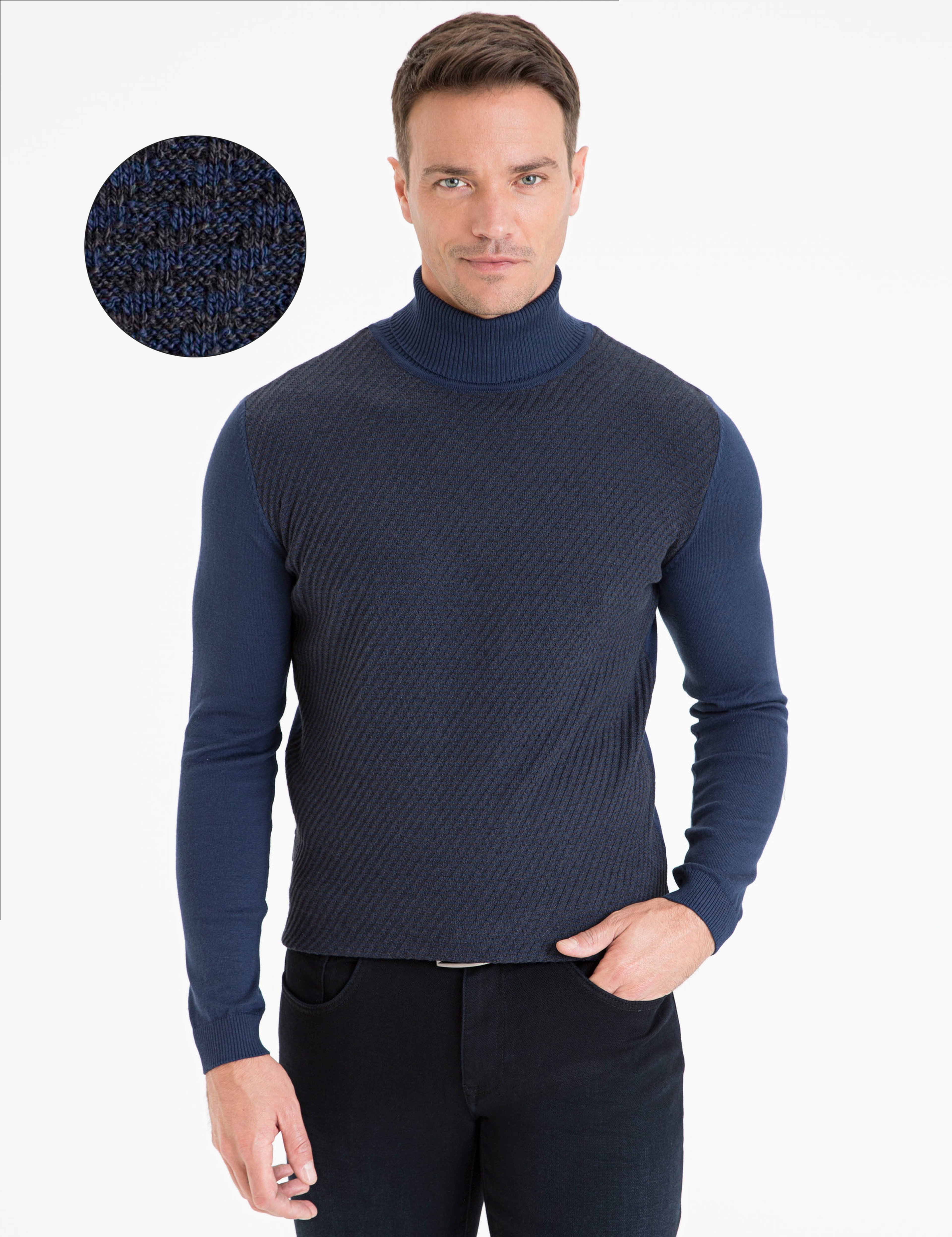Lacivert Slim Fit Triko Kazak - Image 1