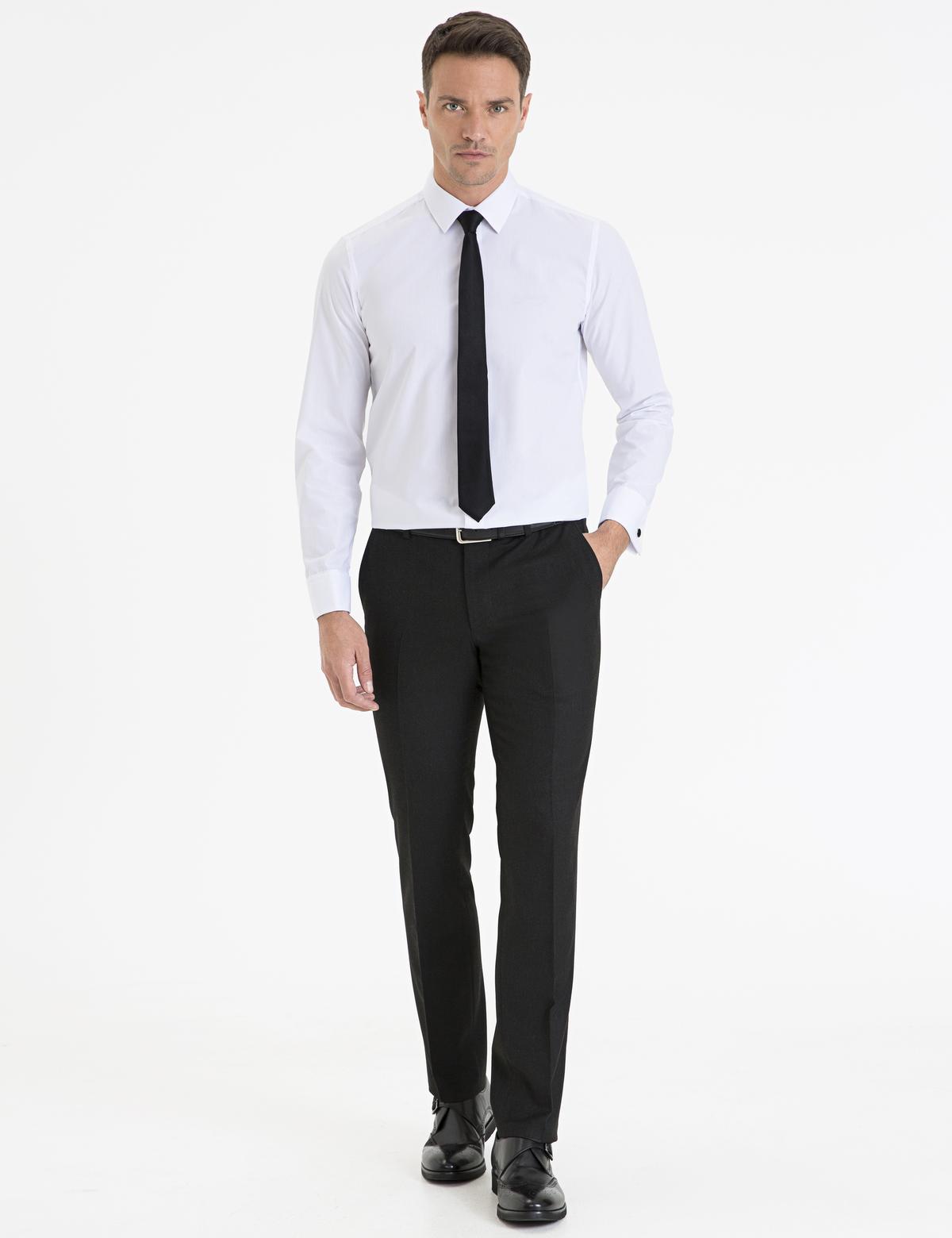 Beyaz Slim Fit Uzun Kollu Basic Gömlek - 50227788001