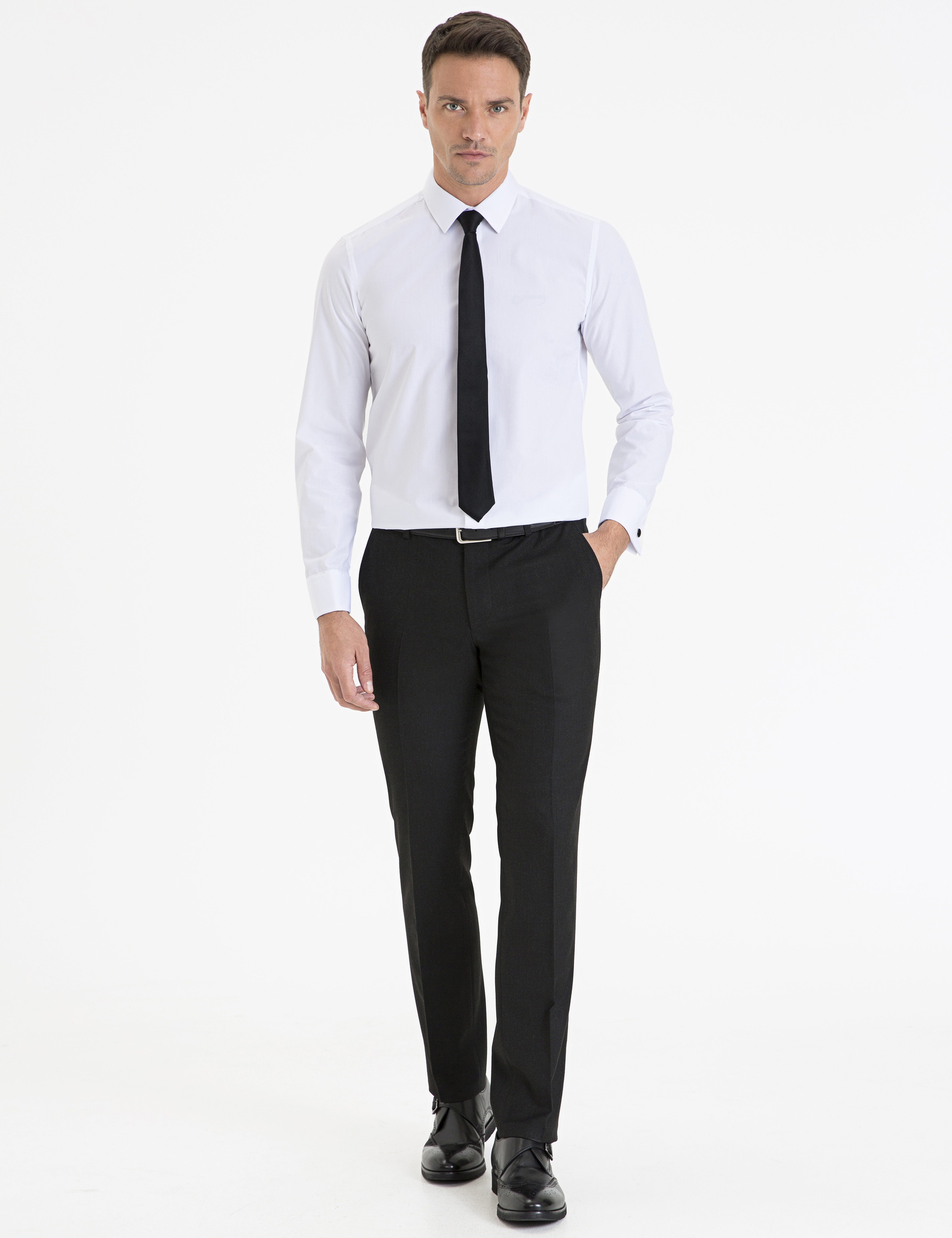 Beyaz Slim Fit Uzun Kollu Basic Gömlek - Image 4
